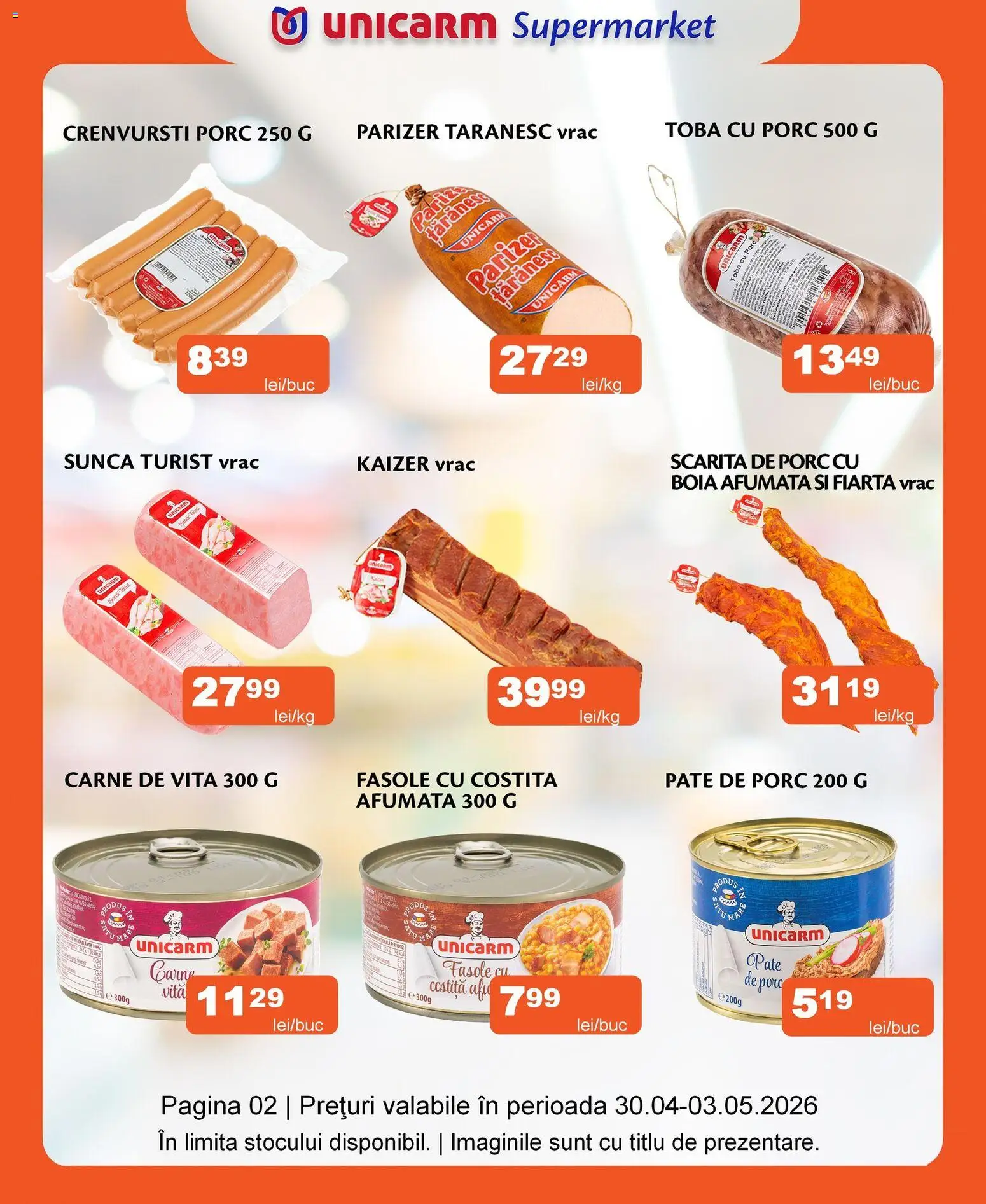 Noul catalog Unicarm – valabil de la 30.04.2026 | Pagină: 2 | Produse: Pate, Crenvurști, Șuncă, Carne De Vită