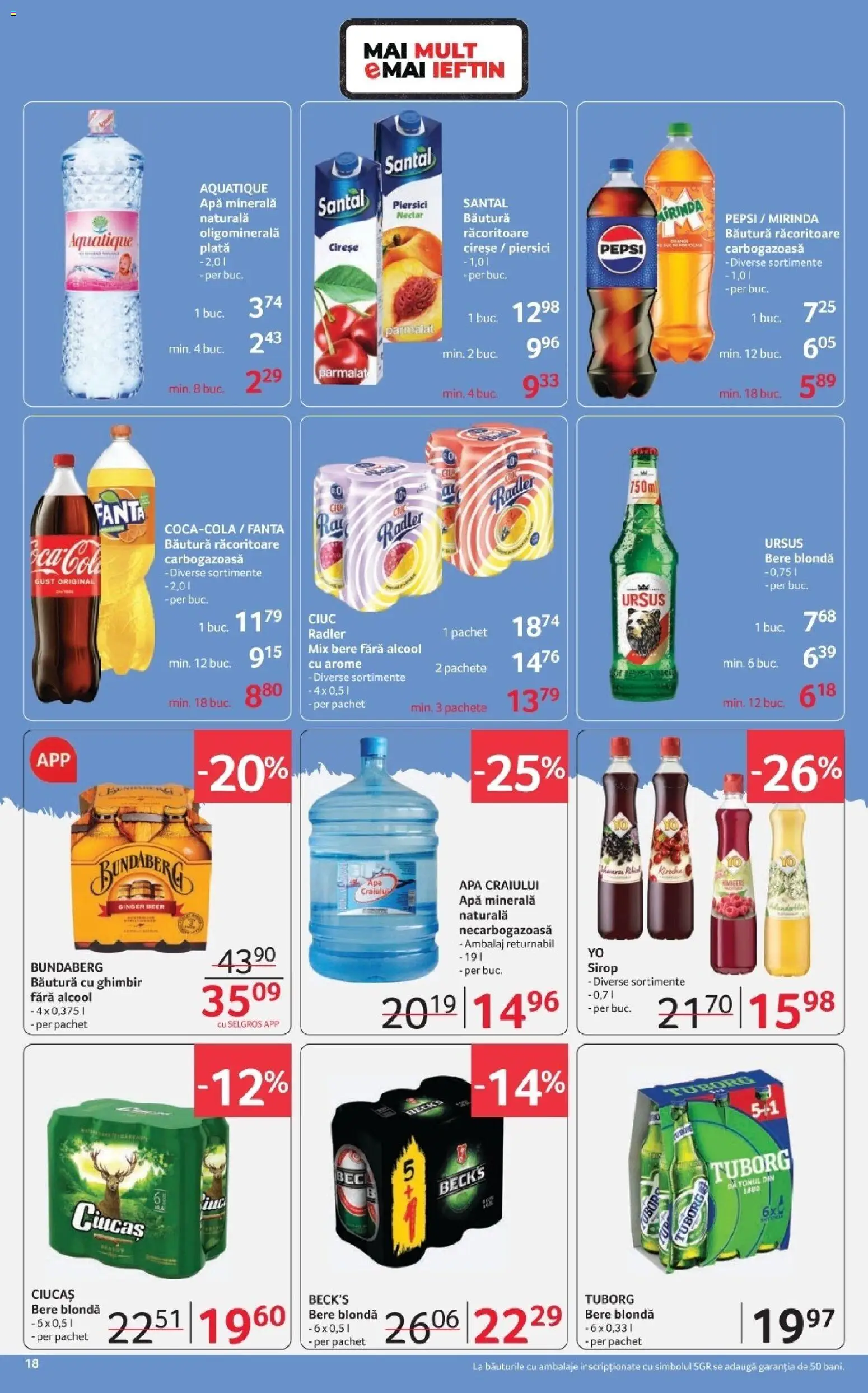 Noul catalog Selgros – valabil de la 06.03.2026 | Pagină: 18 | Produse: Bere, Sirop, Cireșe, Apă