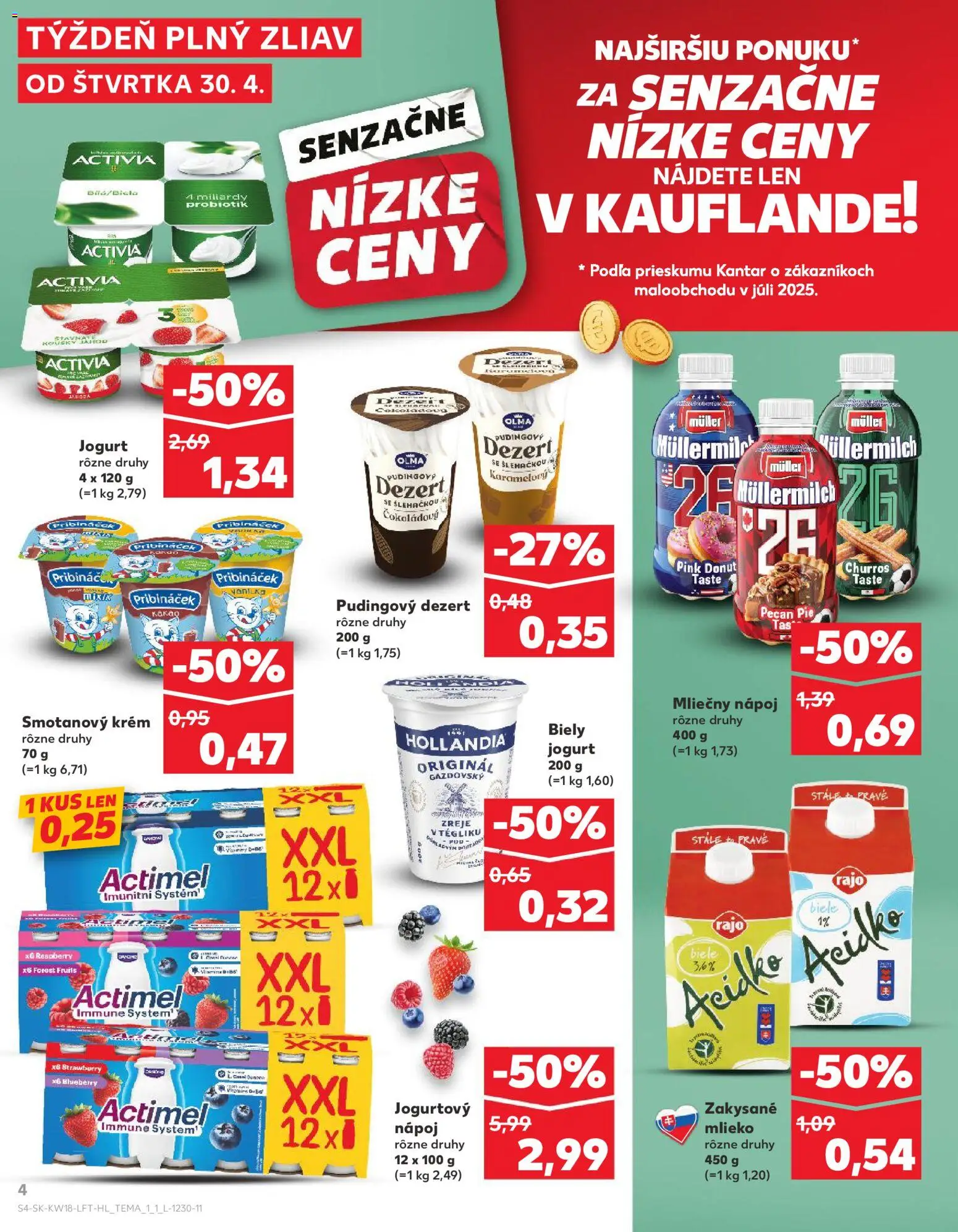 Nové Kaufland akcie – leták je platný od 30.04.2026 | Strana: 4 | Produkty: Mlieko, Jogurt, Acidko, Zakysané mlieko