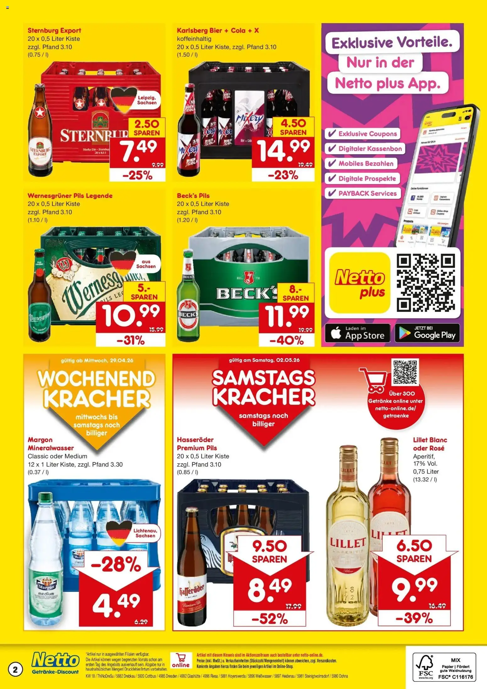 Netto Marken-Discount Prospekt Neukirch-Lausitz	 – gültig ab 27.04.2026 | Seite: 2 | Produkte: Cola, Bier, Mineralwasser, Lillet