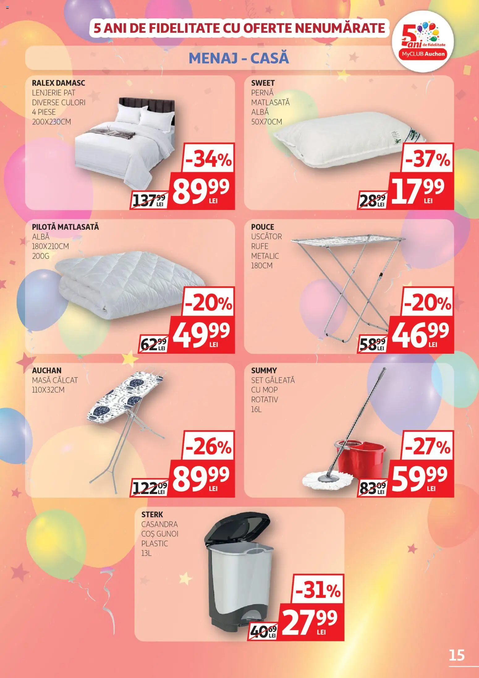 Noul catalog Auchan – valabil de la 04.03.2026 | Pagină: 15 | Produse: Uscător, Mop, Pat, Pilotă