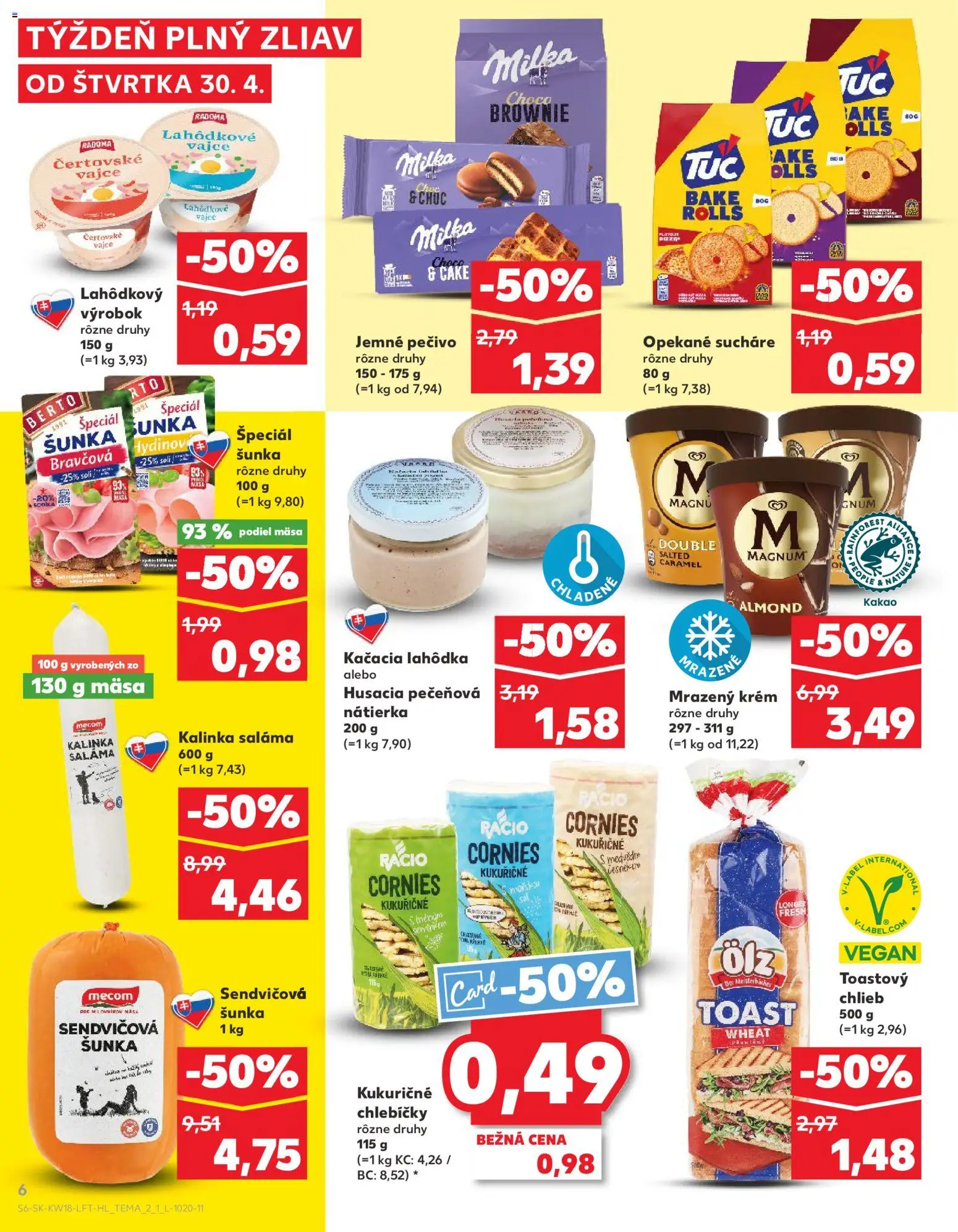 Nové Kaufland akcie – leták je platný od 30.04.2026 | Strana: 6 | Produkty: Chlieb, Saláma, Magnum, Kakao