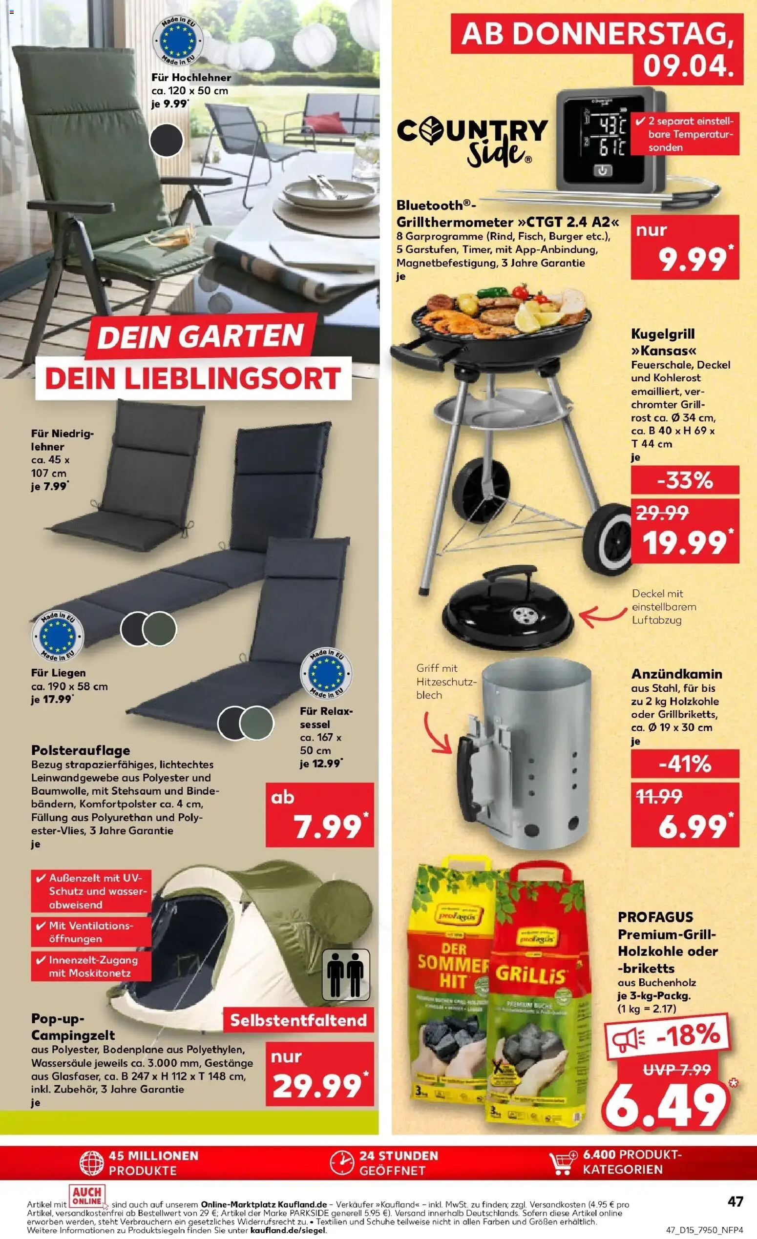 Kaufland Prospekt Leer (Ostfriesland)	 – gültig ab 08.04.2026 | Seite: 47 | Produkte: Grill, Thermometer, Relaxsessel, Wasser