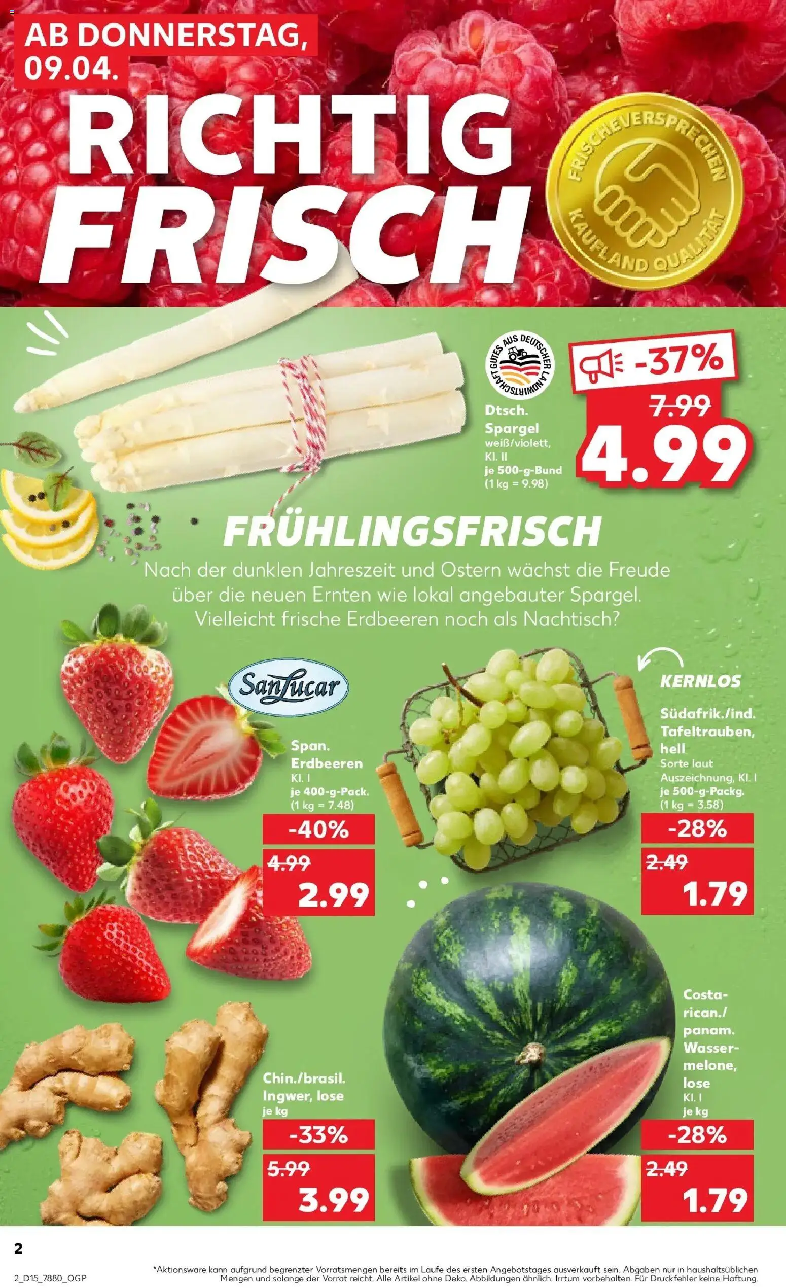Kaufland Prospekt Leer (Ostfriesland)	 – gültig ab 08.04.2026 | Seite: 2 | Produkte: Spargel, Wasser, Wassermelone, Erdbeeren
