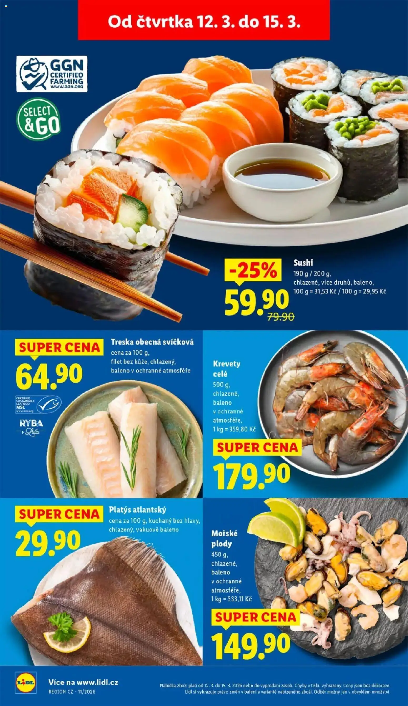 Lidl aktuální leták od 12.03.2026 | Strana: 12 | Produkty: Ryba, Sushi, Filet, Krevety