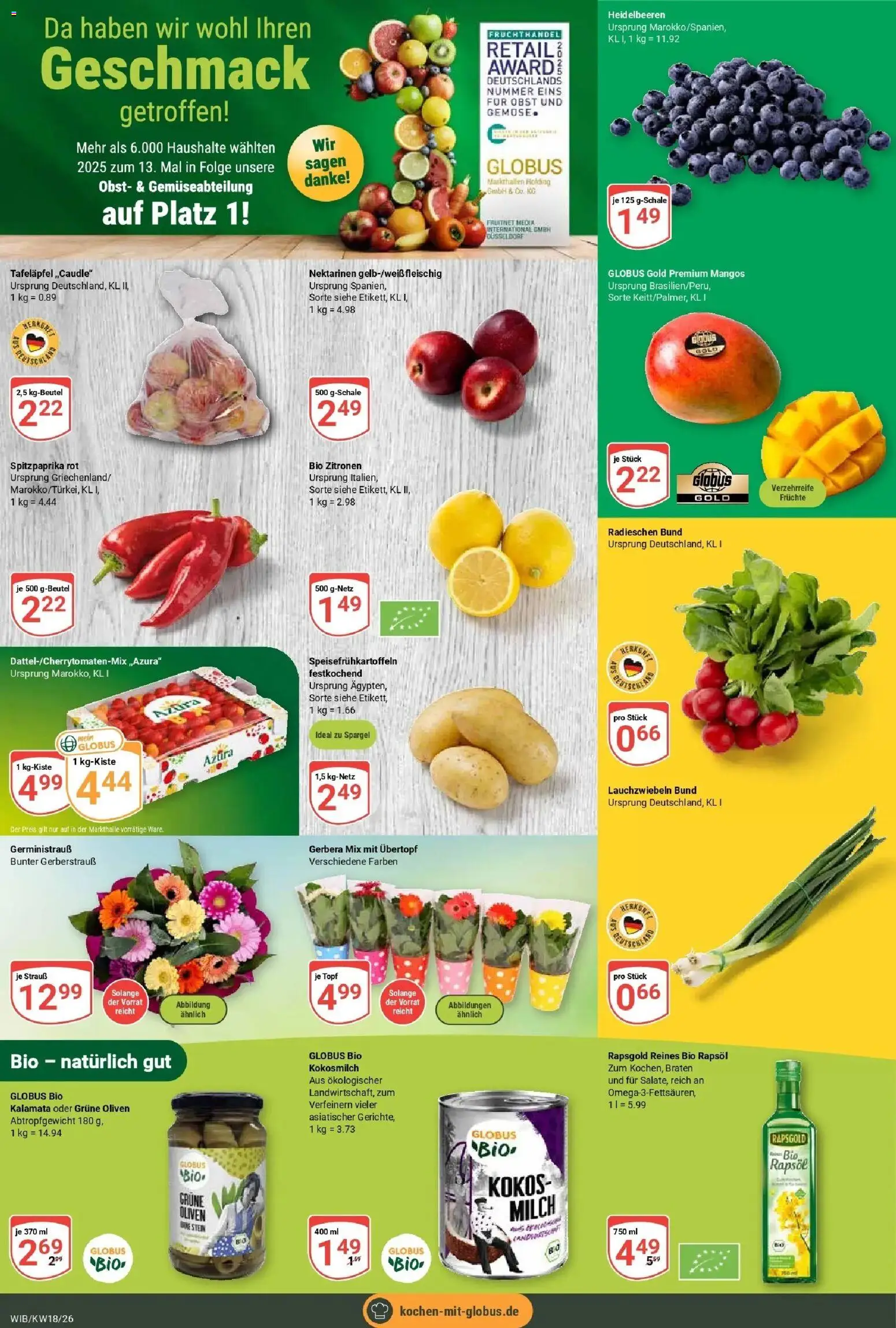 Globus Prospekt Wiesbaden-Nordenstadt	 – gültig ab 27.04.2026 | Seite: 9 | Produkte: Milch, Rapsöl, Spargel, Obst