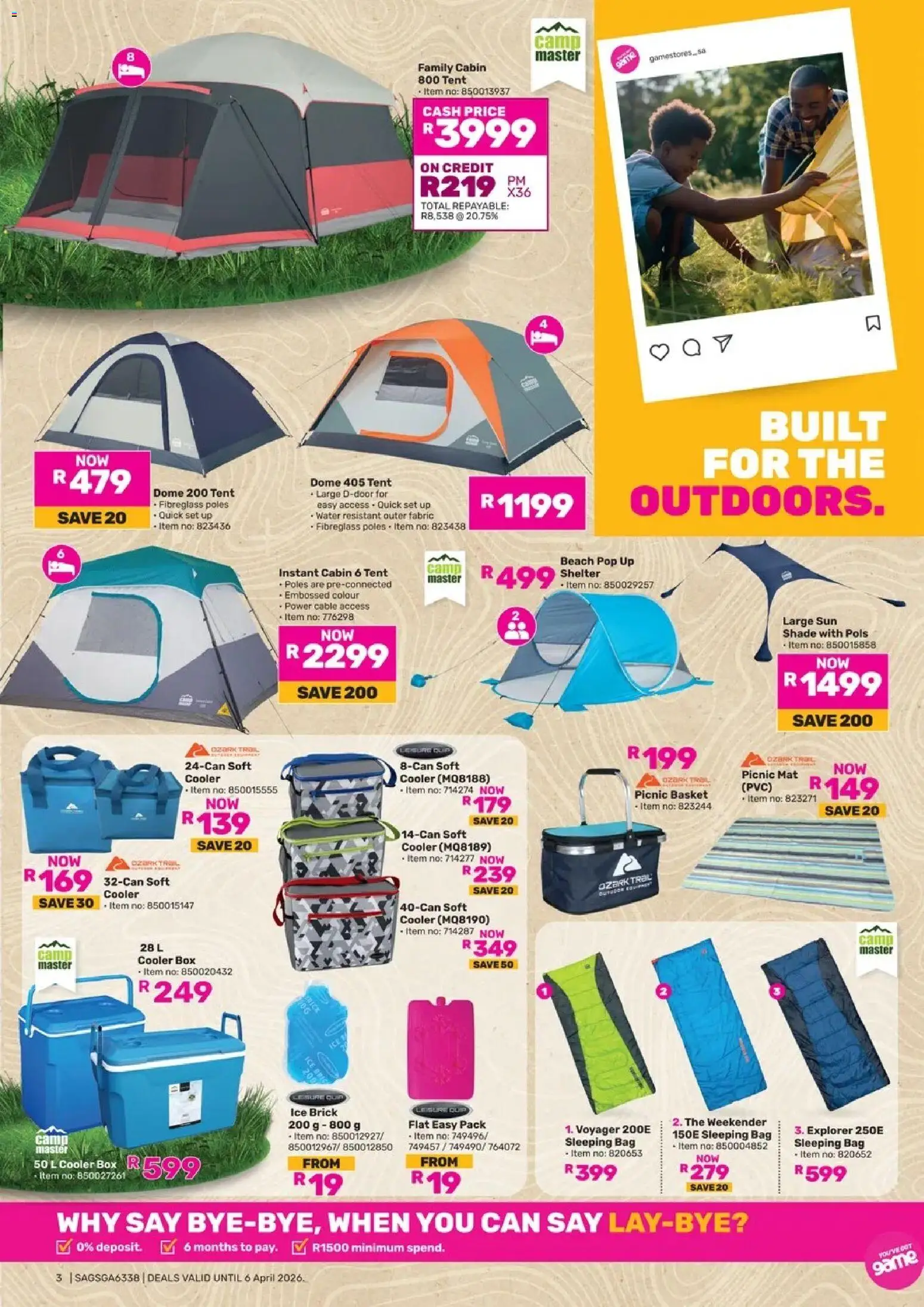 New Game catalogue – valid from 05.03.2026 | Page: 3 | Products: Bag, Cooler, Tent, Water