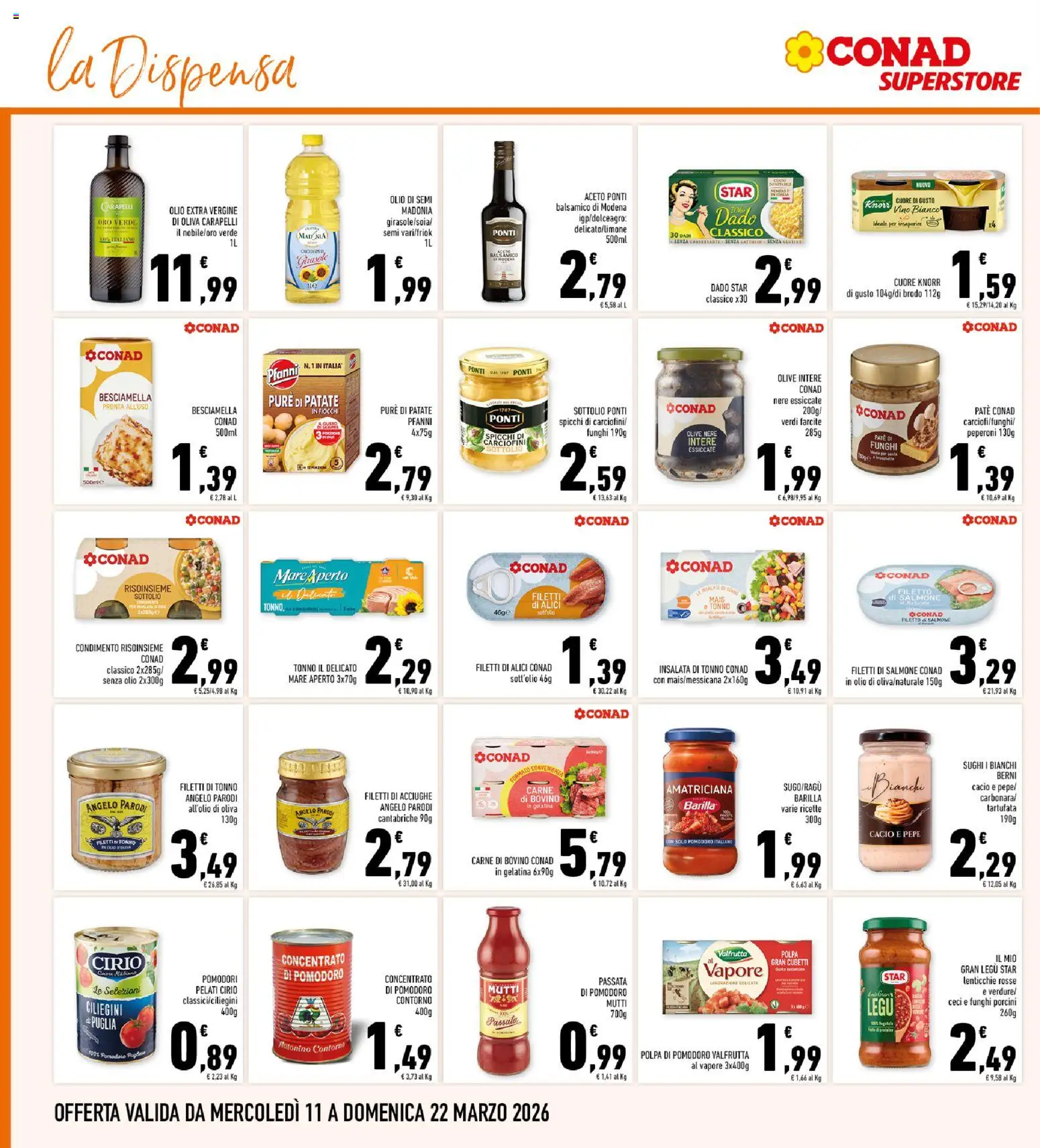Volantino Conad del 11.03.2026 | Pagina: 22 | Prodotti: Lenticchie, Tonno, Olio extra vergine, Topping