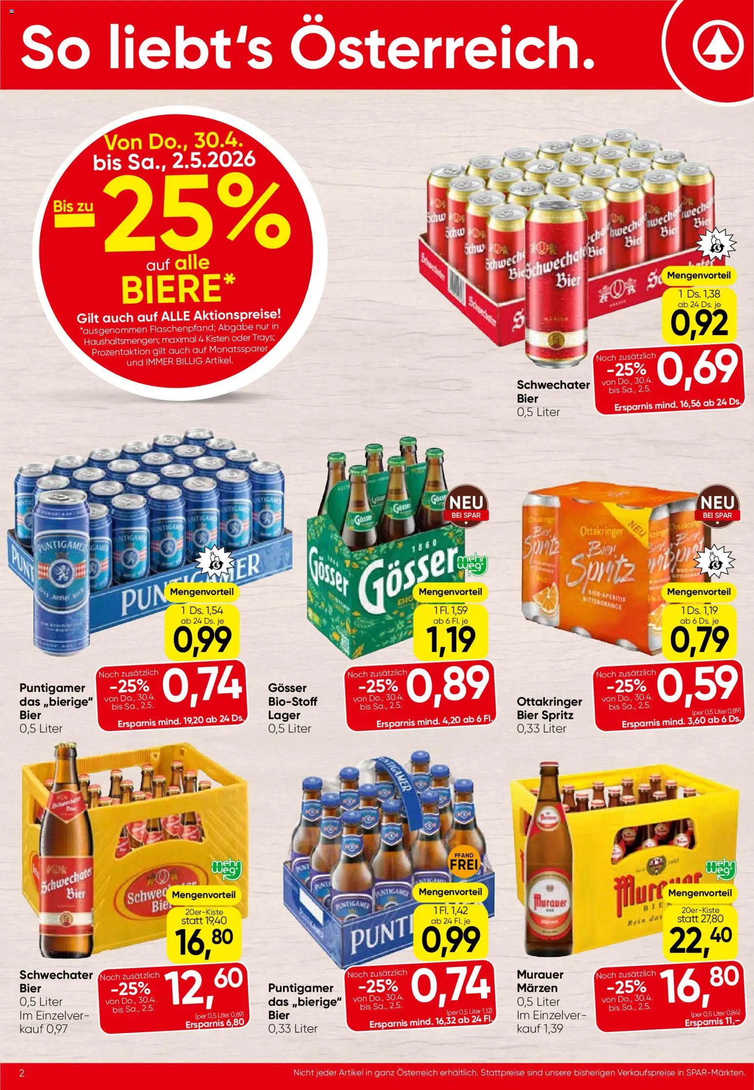 Spar Flugblatt - Steiermark gültig ab 30.04.2026 | Seite: 2 | Produkte: Bier
