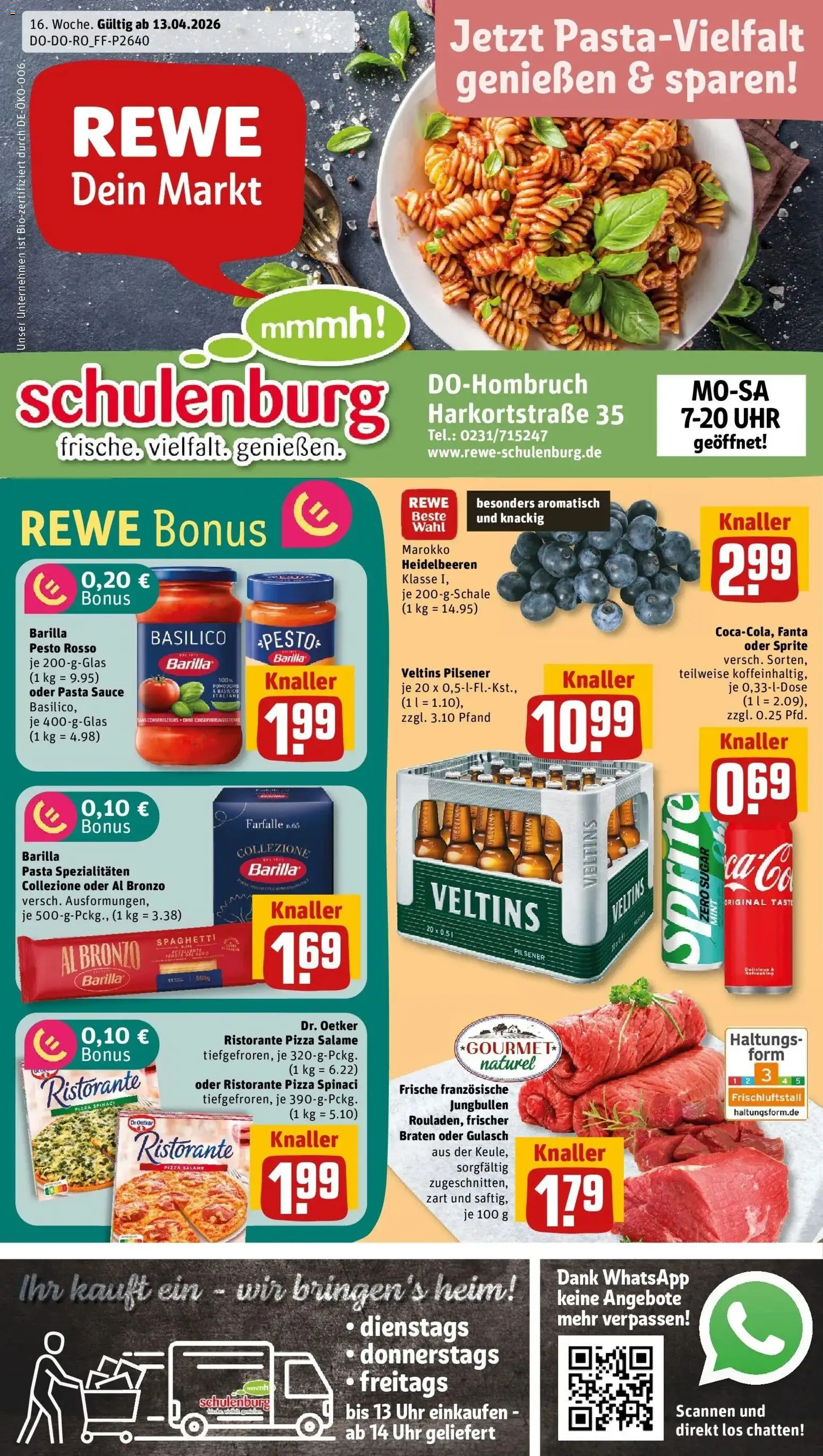 Rewe Prospekt Dortmund	 – gültig ab 12.04.2026 | Seite: 1 | Produkte: Ristorante, Barilla pesto, Heidelbeeren, Veltins