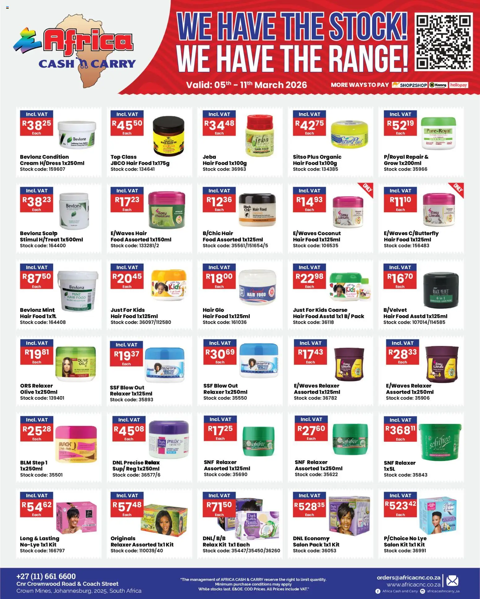 New Africa Cash & Carry catalogue – valid from 05.03.2026 | Page: 3 | Products: Oil, Cream, Stock, Relaxer