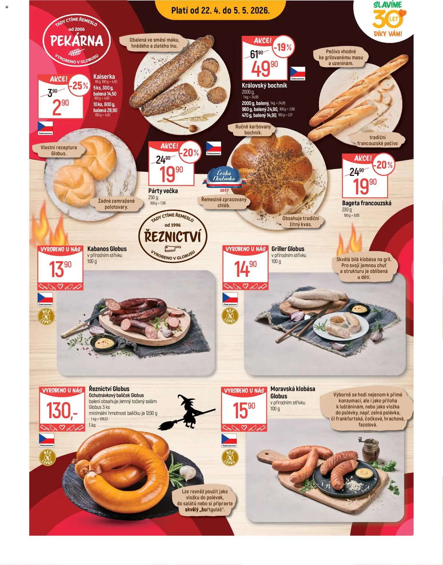 Globus leták - Plzeň od 22.04.2026 | Strana: 2 | Produkty: Kaiserka, Pečivo, Pekárna, Bageta