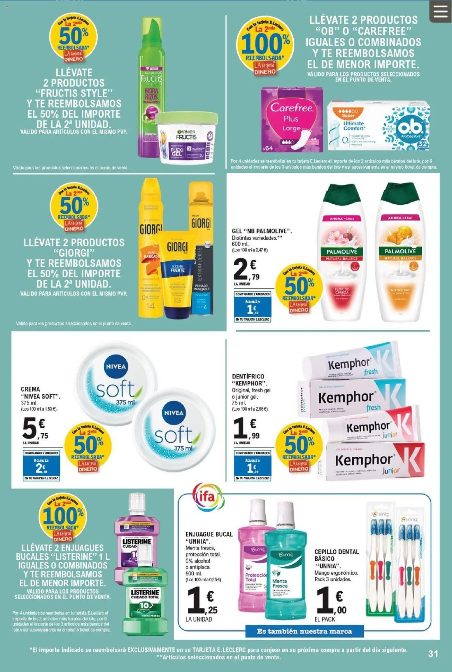 E.Leclerc folleto │ válido desde el 11.03.2026 | Página: 31 | Productos: Cepillo, Enjuague bucal, Crema, Té