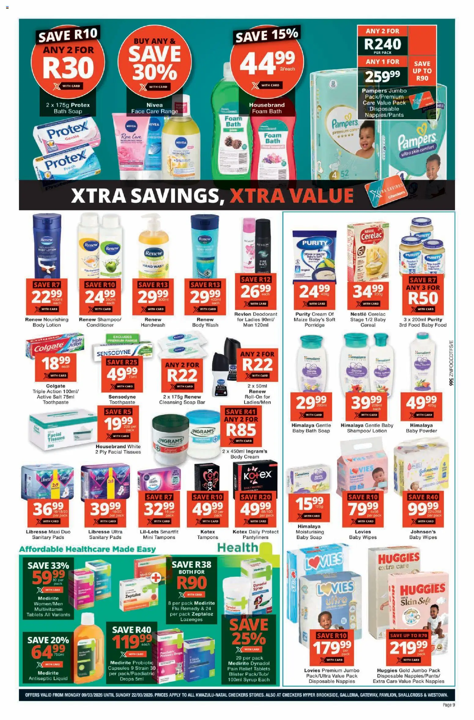 New Checkers catalogue – valid from 09.03.2026 | Page: 9 | Products: Conditioner, Body cream, Syrup, Toothpaste