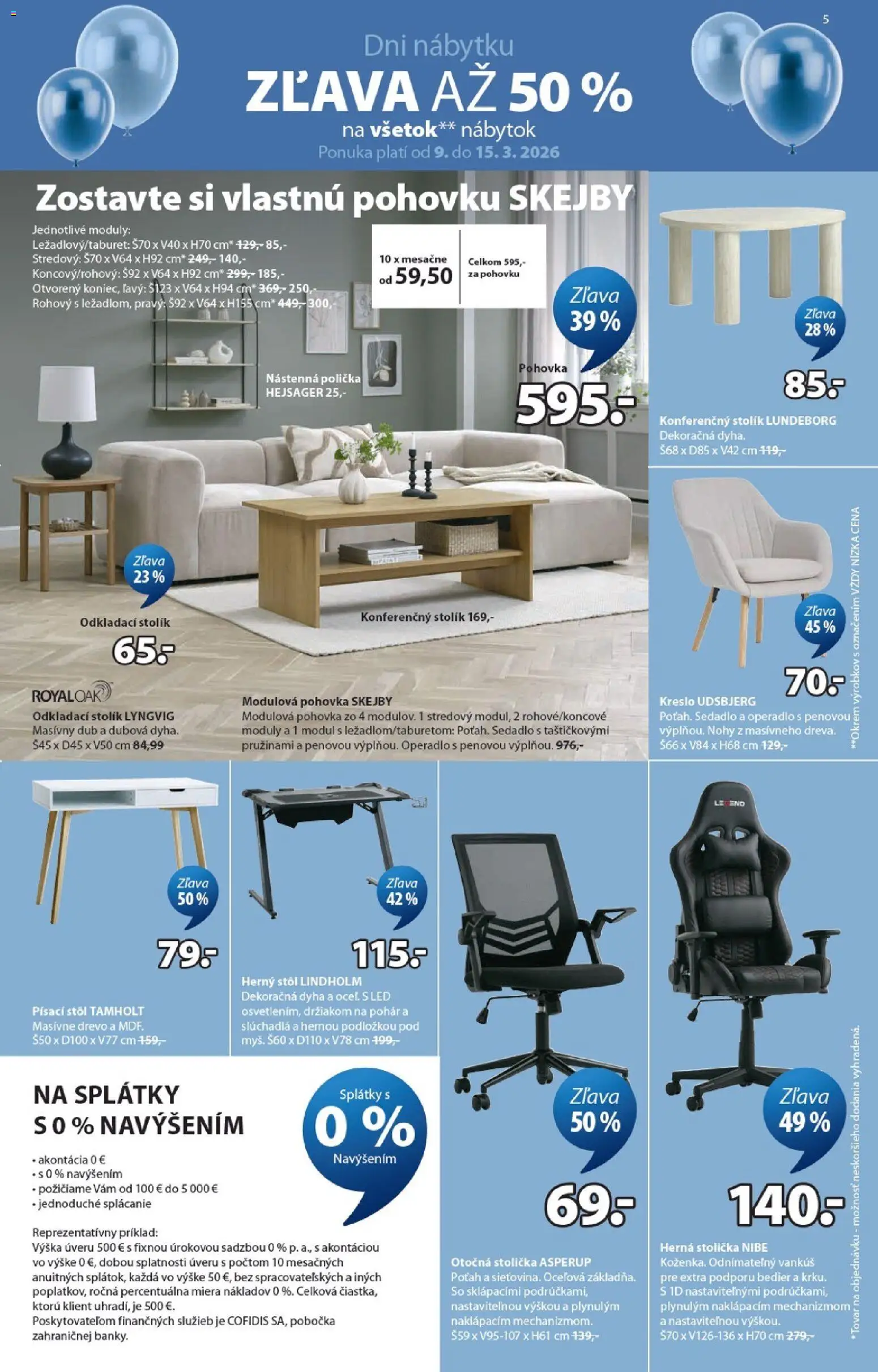 Nové JYSK akcie – leták je platný od 09.03.2026 | Strana: 5 | Produkty: Nábytok, Pohovka, Herná stolička, Vankúš