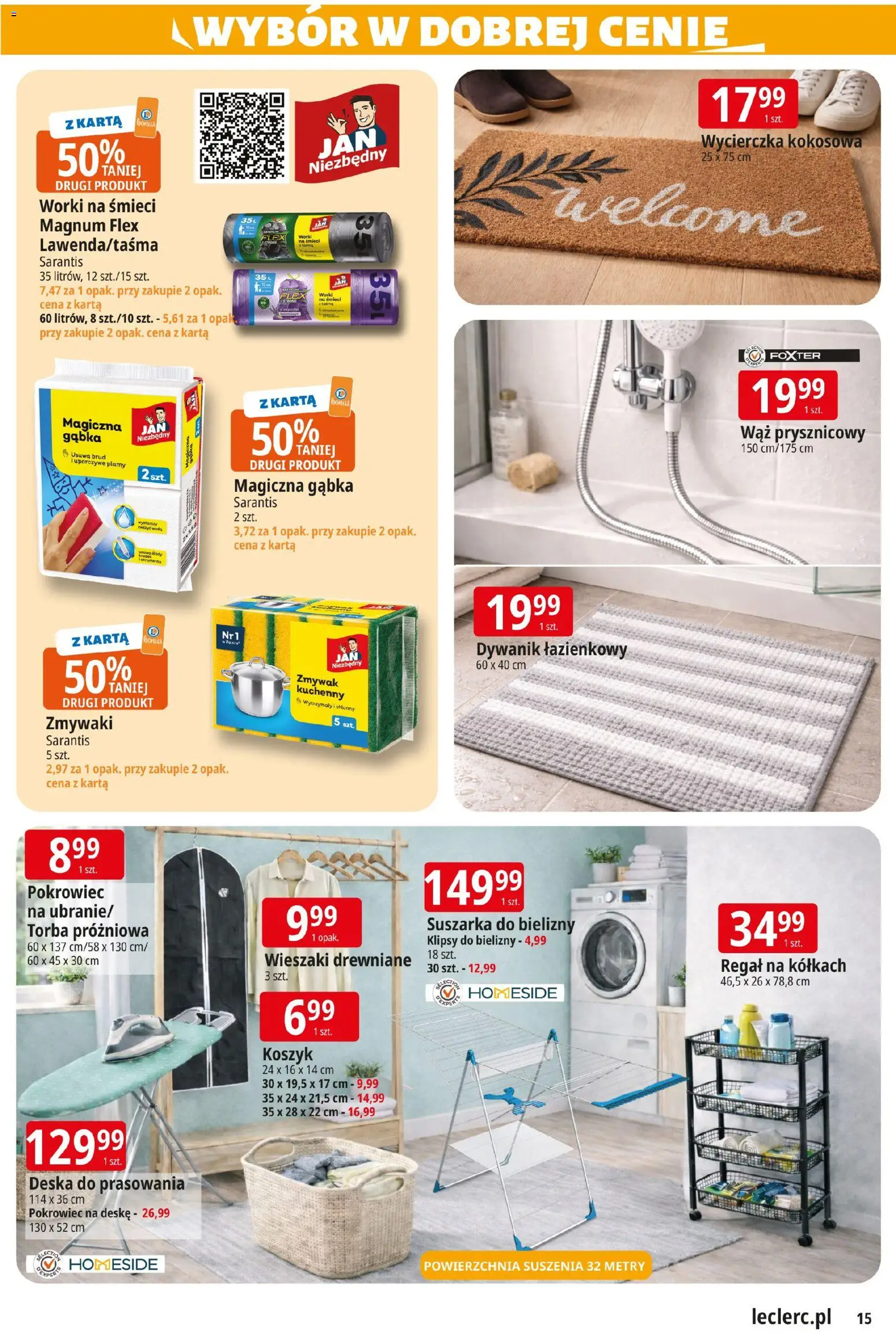 E.Leclerc gazetka - Kłodzko od 10.03.2026 | Strona: 15 | Produkty: Dywanik łazienkowy, Torba, Deska do prasowania, Woda