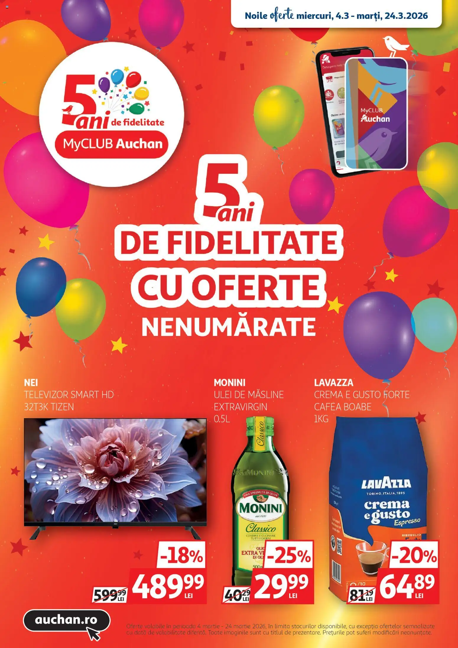 Noul catalog Auchan – valabil de la 04.03.2026 | Pagină: 1 | Produse: Televizor, Cremă, Ulei, Cafea