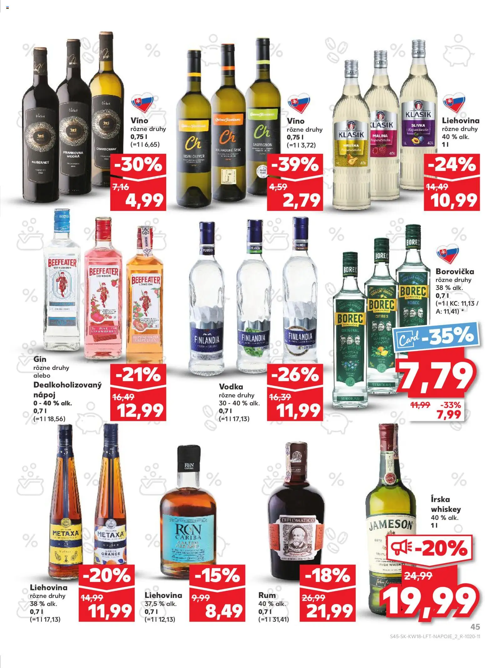 Nové Kaufland akcie – leták je platný od 30.04.2026 | Strana: 45 | Produkty: Borovička, Vodka, Finlandia, Rum