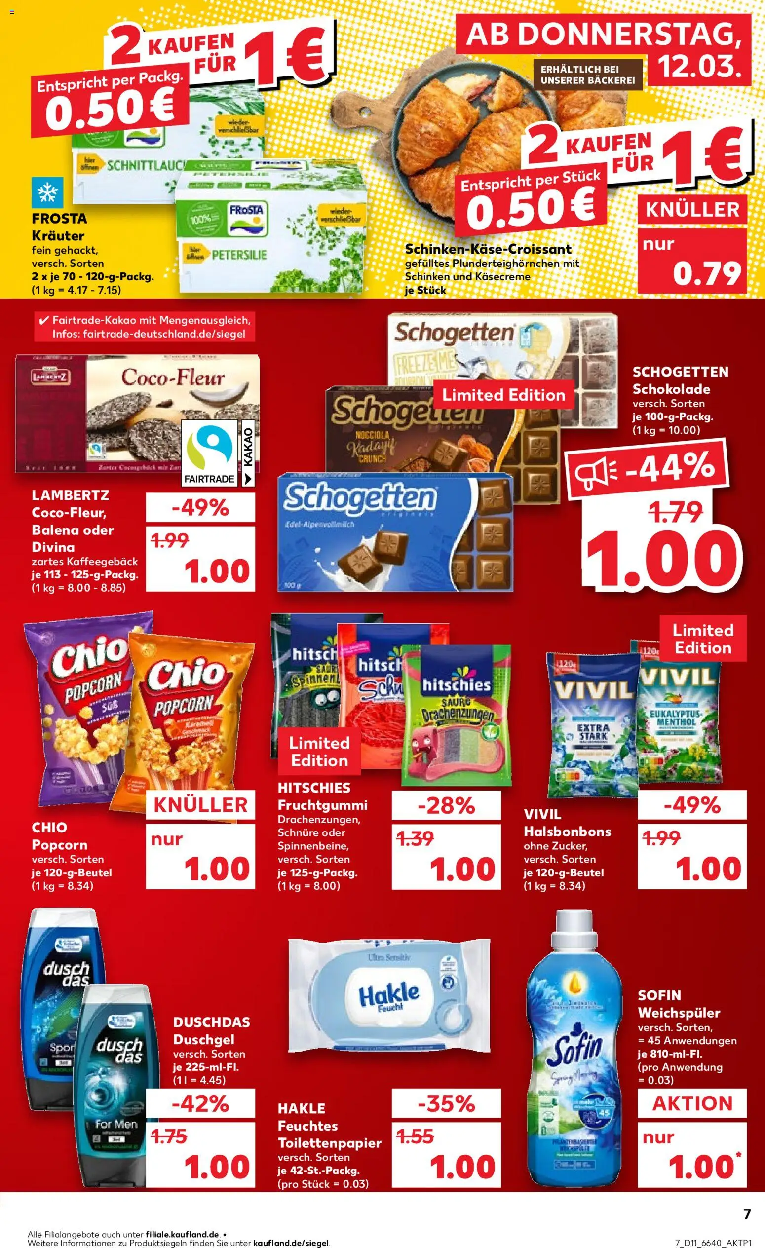 Kaufland Německo leták od 12.03.2026 | Strana: 7 | Produkty: Schogetten, Eukalyptus, Popcorn, Kakao