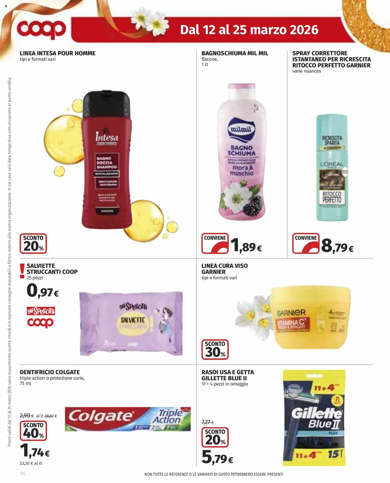Volantino COOP del 12.03.2026 | Pagina: 14 | Prodotti: Shampoo, Dentifricio, Data, Bagno