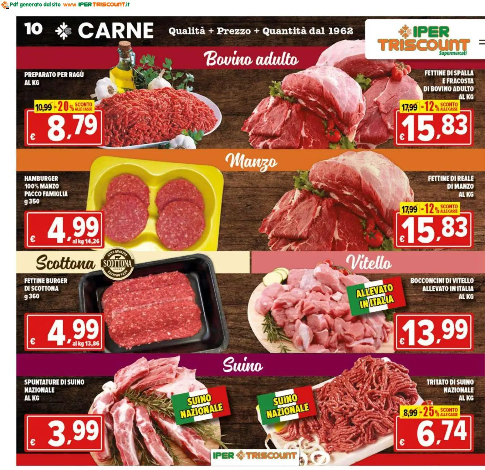 Volantino Ipertriscount del 29.04.2026 | Pagina: 10 | Prodotti: Suino, Ragú, Vitello, Hamburger
