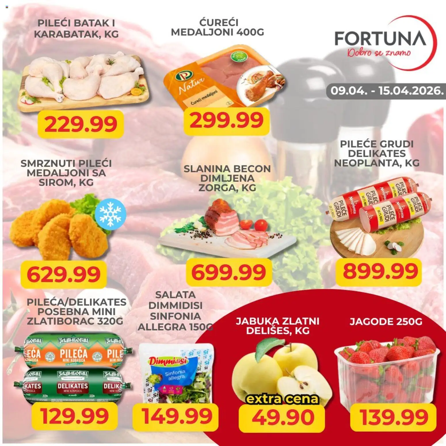 Fortuna Market katalog - važi od 09.04.2026 | Strana: 1 | Proizvode: Jagode, Salata, Slanina, Kobasica