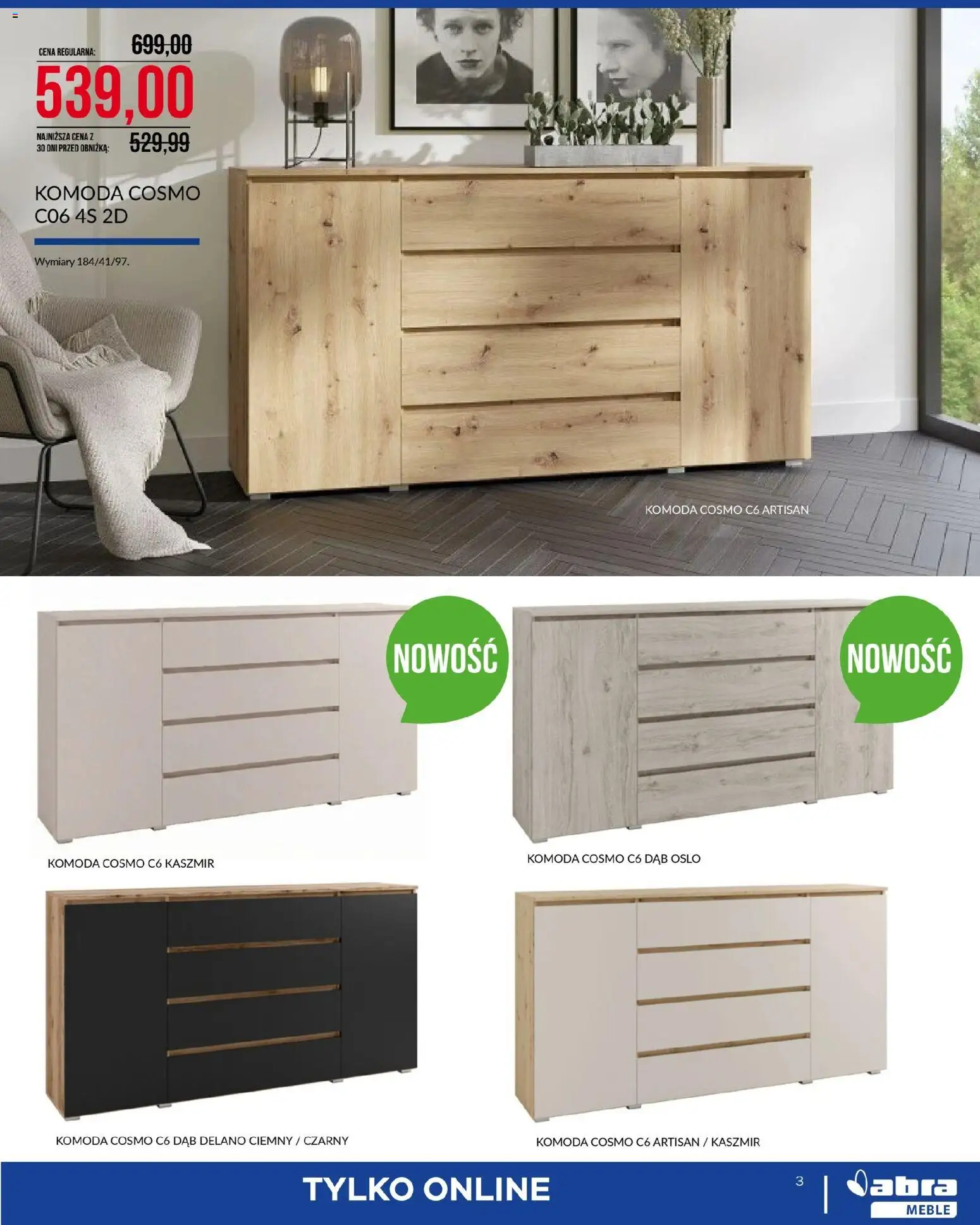 Abra meble gazetka od 04.03.2026 | Strona: 3 | Produkty: Komoda
