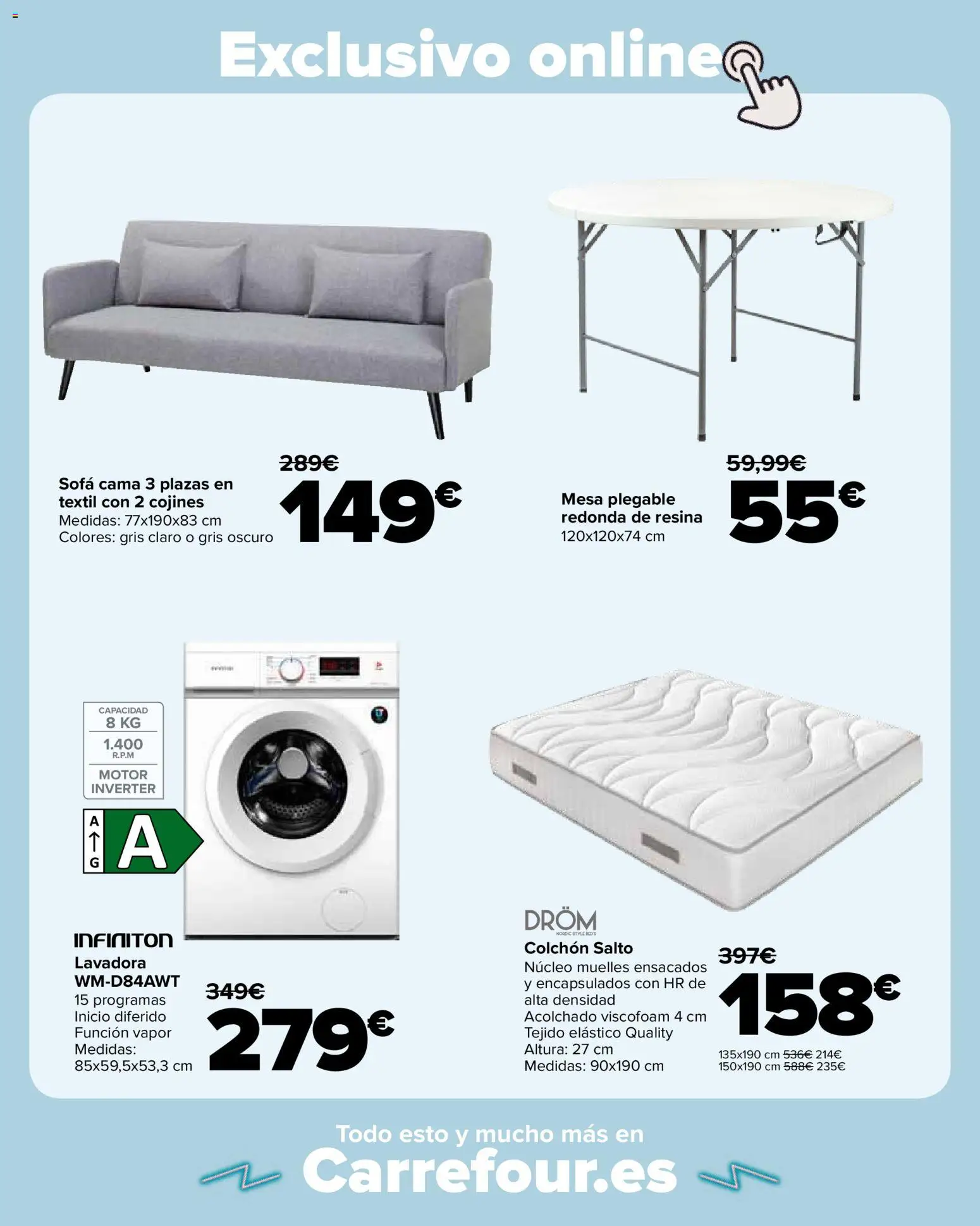 Carrefour Semana santa │ válido desde el 11.03.2026 | Página: 28 | Productos: Colchon, Lavadora, Cama, Mesa