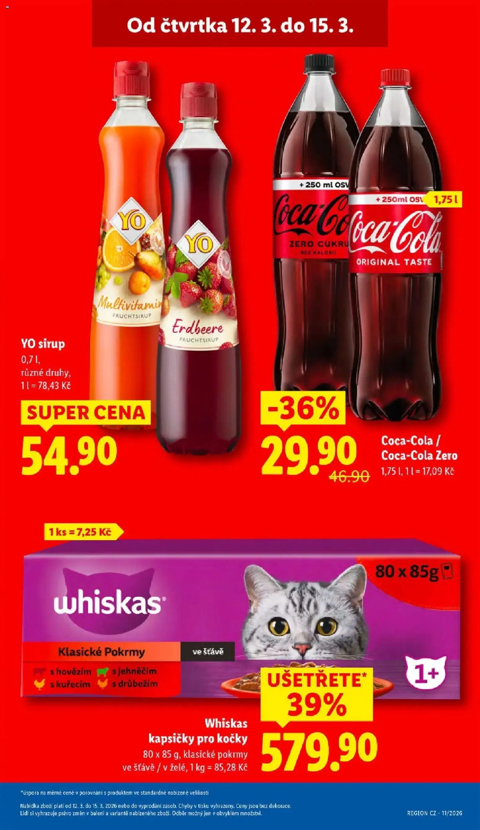 Lidl aktuální leták od 12.03.2026 | Strana: 3 | Produkty: Whiskas, Kapsičky pro kočky, Yo sirup, Sirup