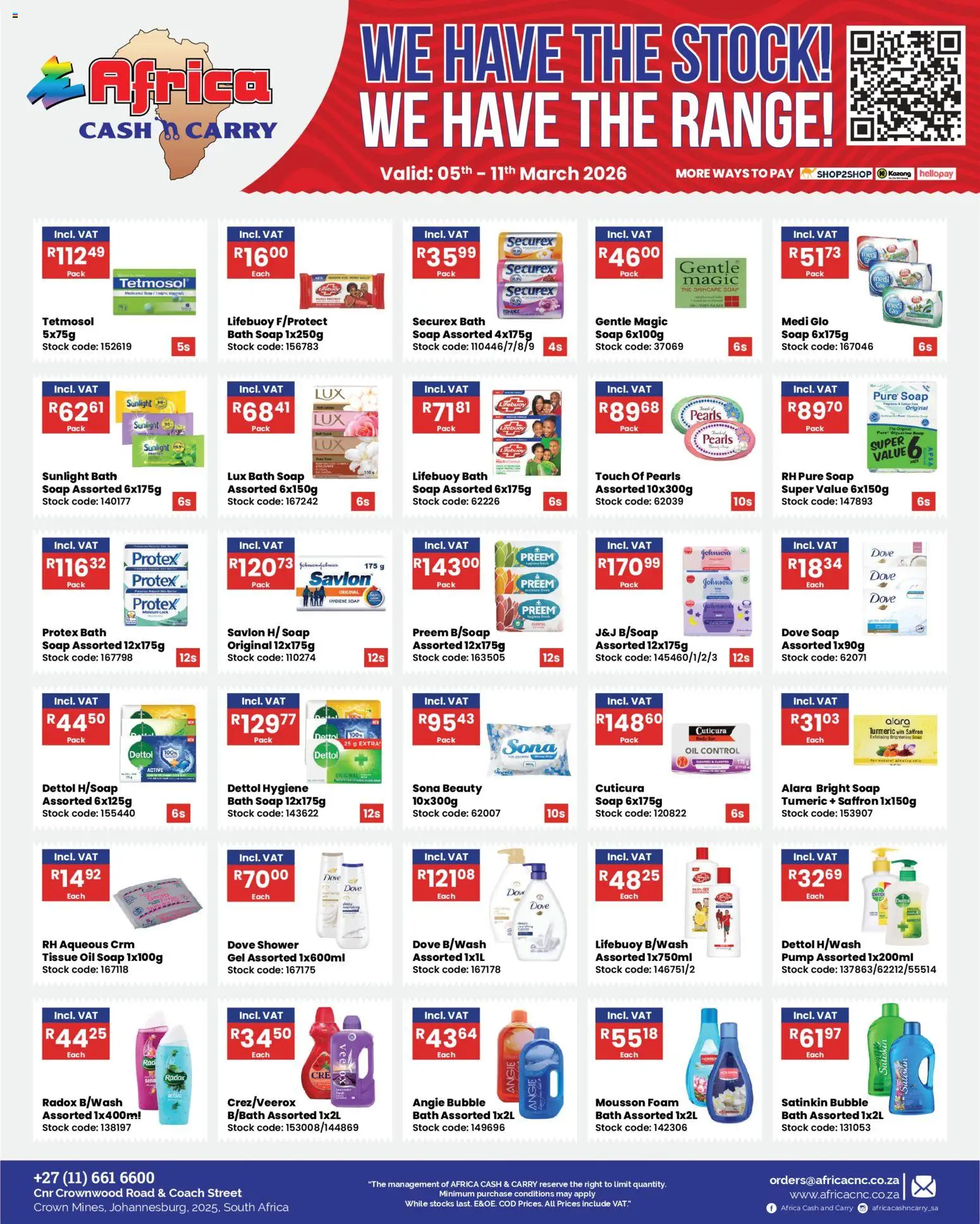 New Africa Cash & Carry catalogue – valid from 05.03.2026 | Page: 7 | Products: Tissue oil, Shower, Stock, Soap