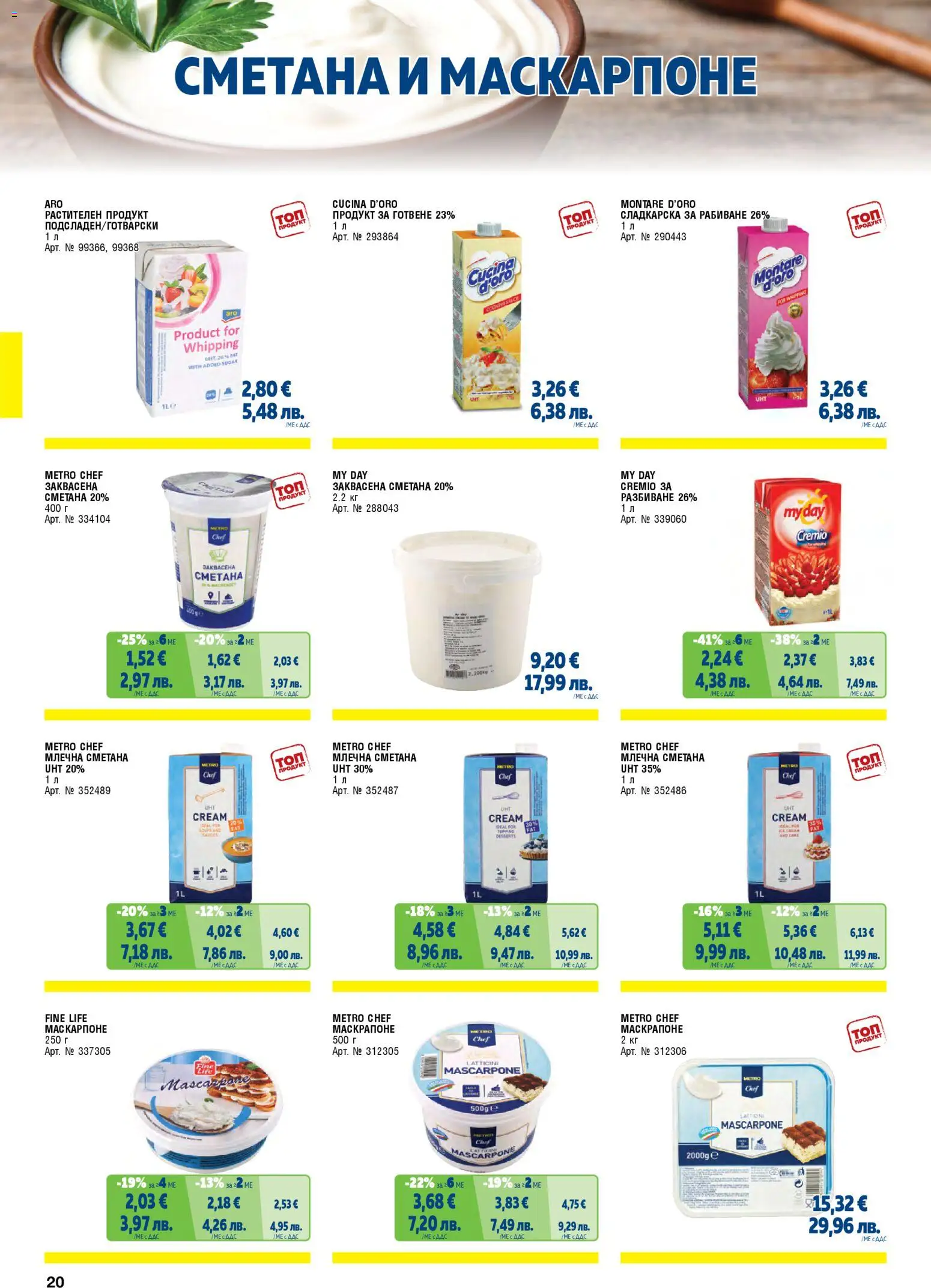 {H1} | Страница: 20 | Продукти: Сметана, Маскарпоне