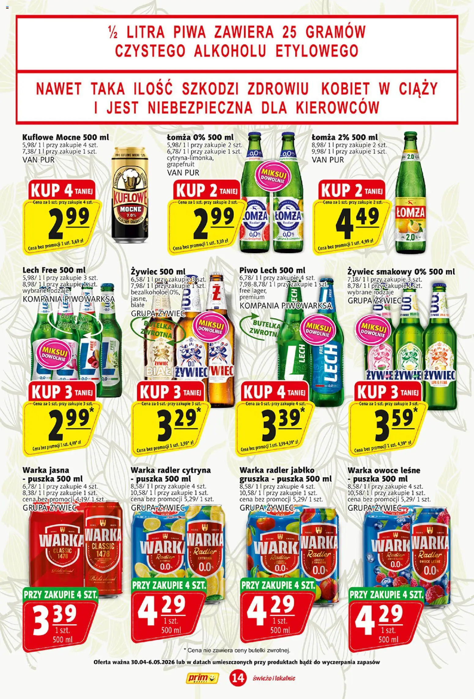 Prim Market gazetka od 30.04.2026 | Strona: 14 | Produkty: Cytryna, Warka, Piwo, Owoce