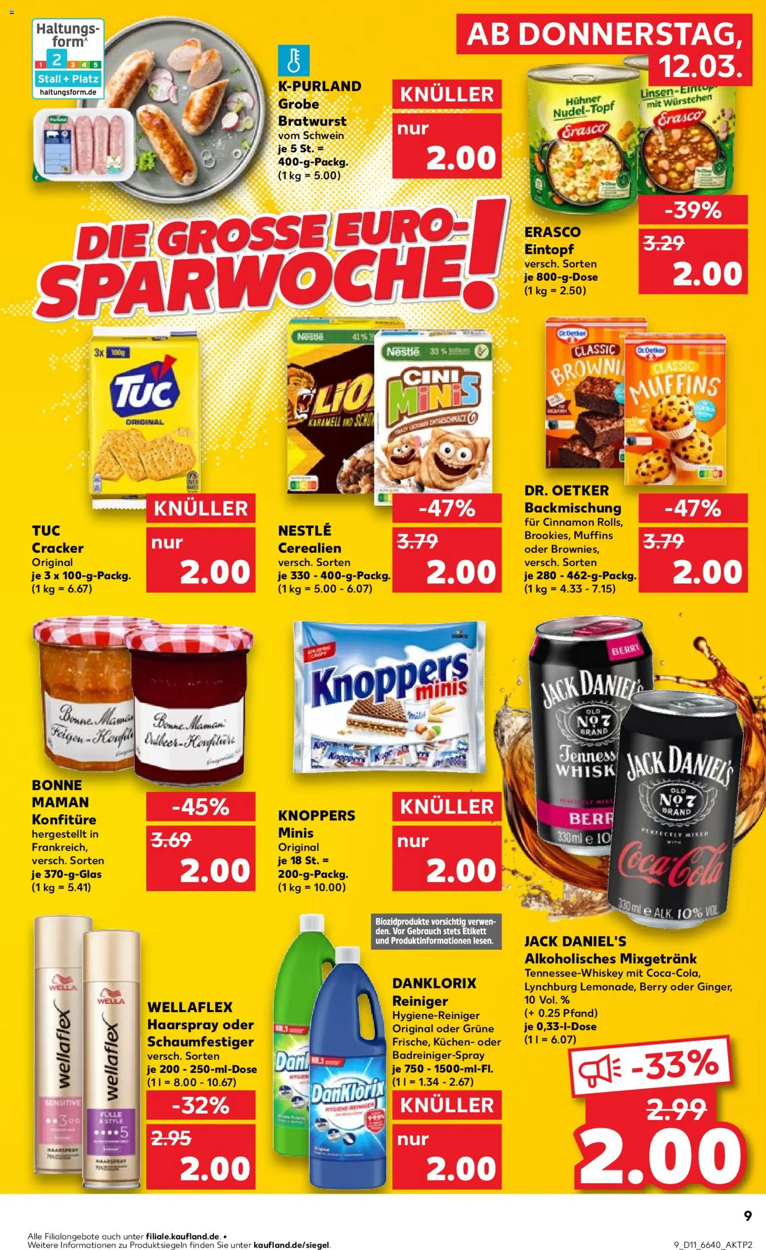 Kaufland Německo leták od 12.03.2026 | Strana: 9 | Produkty: Knoppers, Bonne maman, Forma, Jack Daniel’s