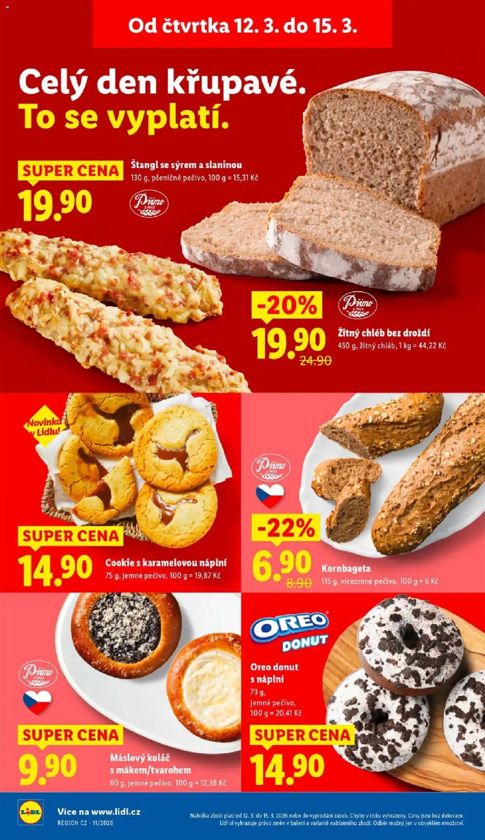 Lidl aktuální leták od 12.03.2026 | Strana: 14 | Produkty: Donut, Žitný chléb, Pečivo, Oreo