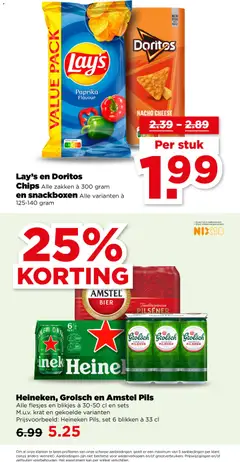 Heineken, Grolsch en Amstel Pils, Alle flesjes en blikjes à 30-50 cl en sets M.u.v. krat en gekoelde varianten Prijsvoorbeeld: Heineken Pils, set 6 blikken à 33 cl - Voorbeeld van een folder van Plus, geldig van 29.04.2026 | Pagina: 35 | Producten: Kan, Chips, Dijoni mustár, Alcohol