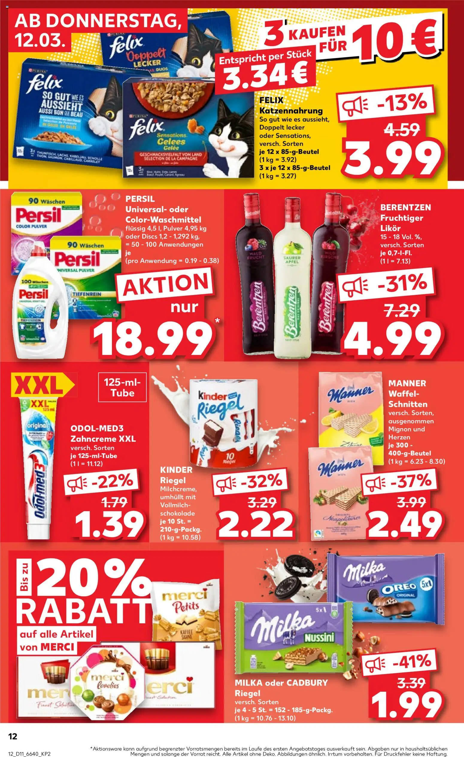 Kaufland Německo leták od 12.03.2026 | Strana: 12 | Produkty: Felix, Oreo, Persil, Kinder