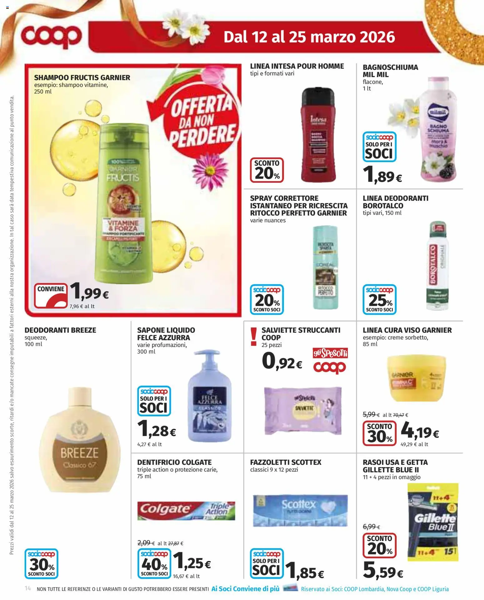 Volantino COOP del 12.03.2026 | Pagina: 14 | Prodotti: Shampoo, Dentifricio, Fazzoletti, Correttore