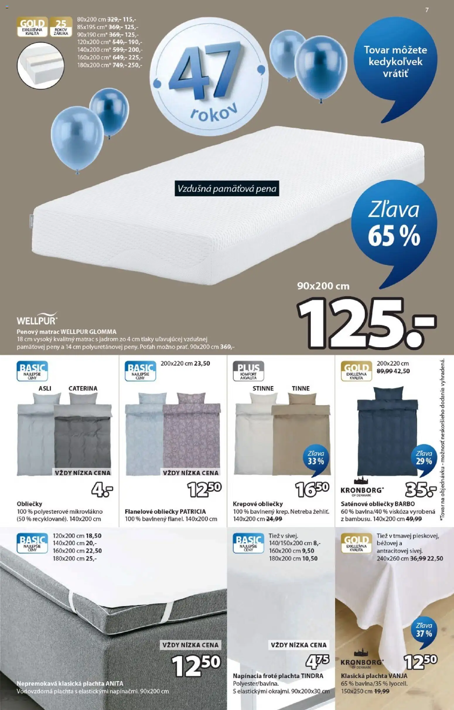 Nové JYSK akcie – leták je platný od 09.03.2026 | Strana: 7 | Produkty: Matrac, Plachta, Obliečky