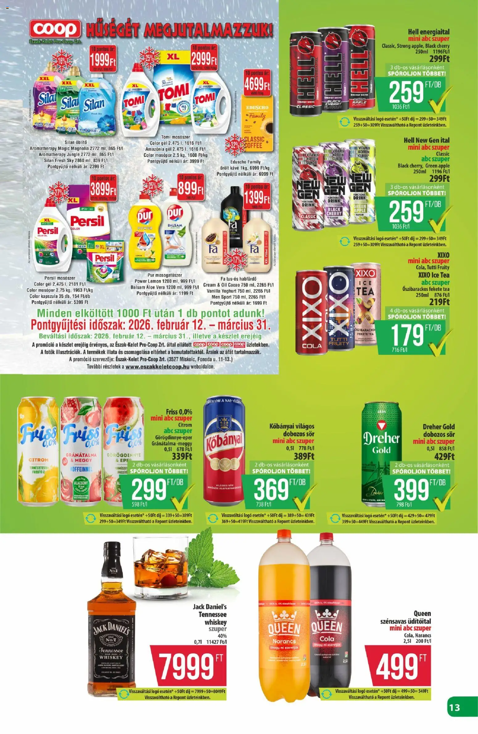 COOP akciós ujság - amely érvényes a következő dátumtól: 26.03.2026 | Oldal: 13 | Termékek: Görögdinnye, Persil, Energiaital, Habfürdő