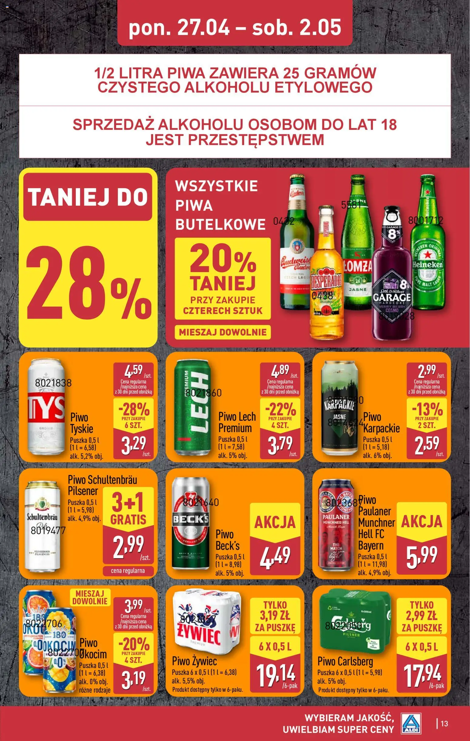 Aldi Polsko leták od 27.04.2026 | Strana: 13 | Produkty: Heineken, Pilsner