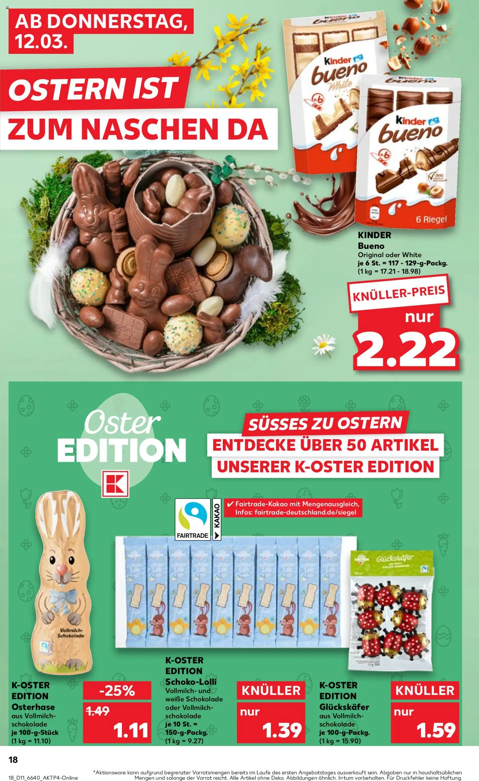 Kaufland Německo leták od 12.03.2026 | Strana: 18 | Produkty: Kakao, Kinder, Kinder Bueno