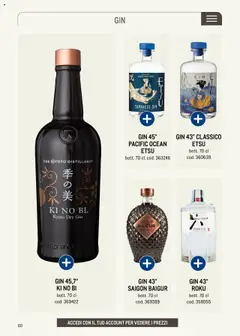 Anteprima del volantino GIN 43° CLASSICO ETSU, bott. 70 cl, cod. 360639 valido a partire dal 30.05.2025 | Pagina: 60 | Prodotti: Gin, The