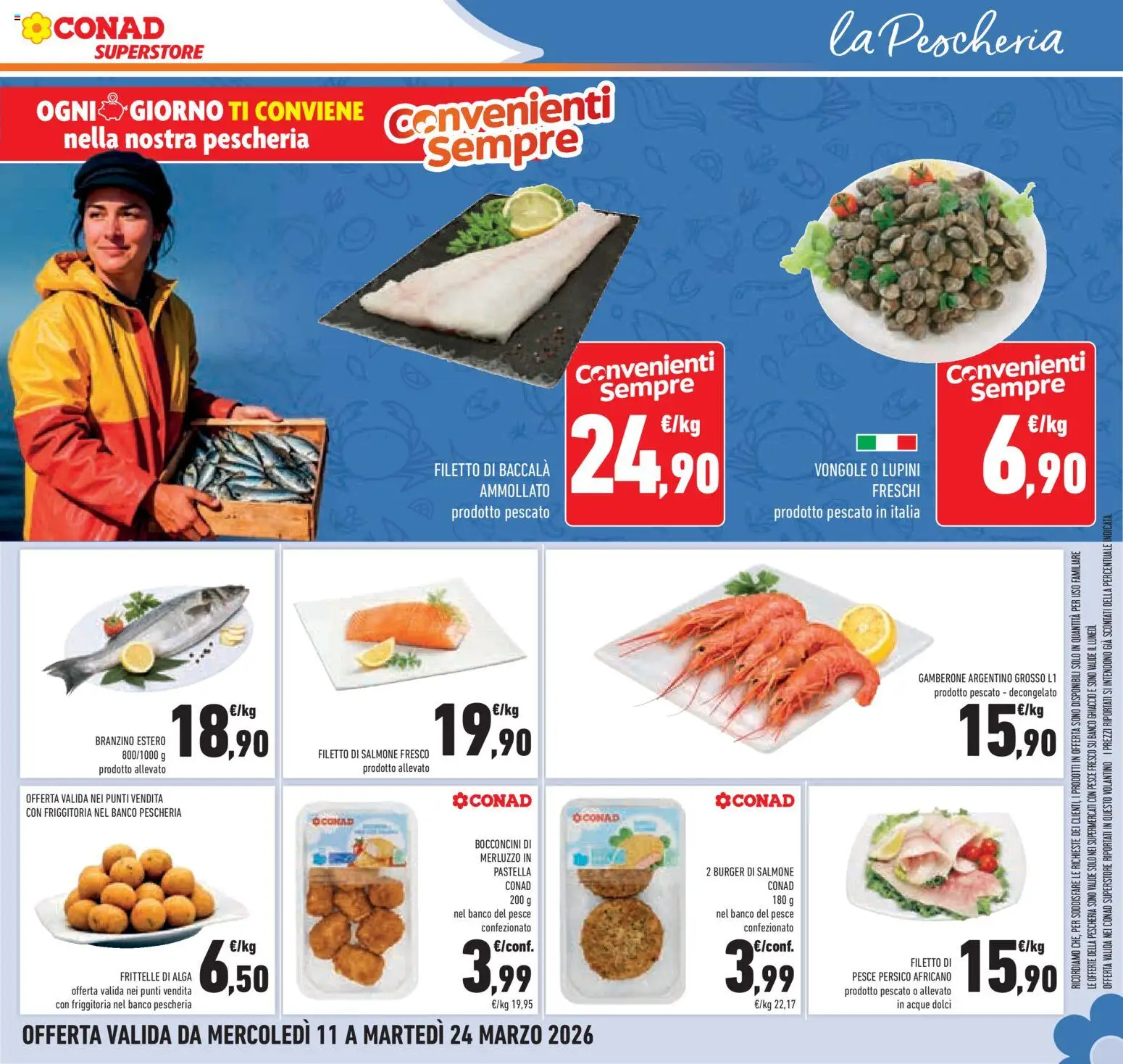 Volantino Conad del 11.03.2026 | Pagina: 13 | Prodotti: Pesce, Vongole, Salmone fresco, Branzino