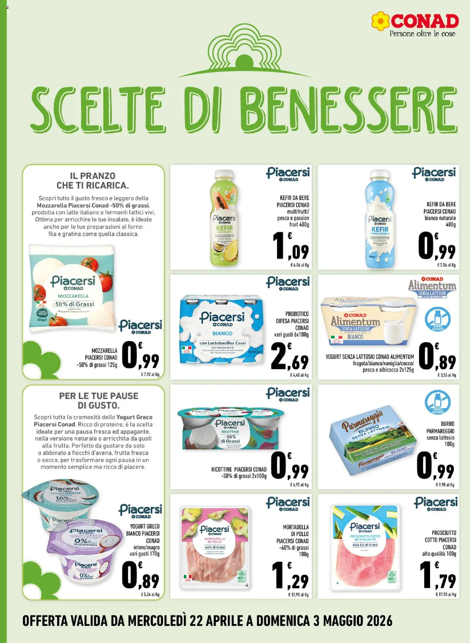 Volantino Conad del 22.04.2026 | Pagina: 10 | Prodotti: Yogurt, Mozzarella, Burro, Pesca