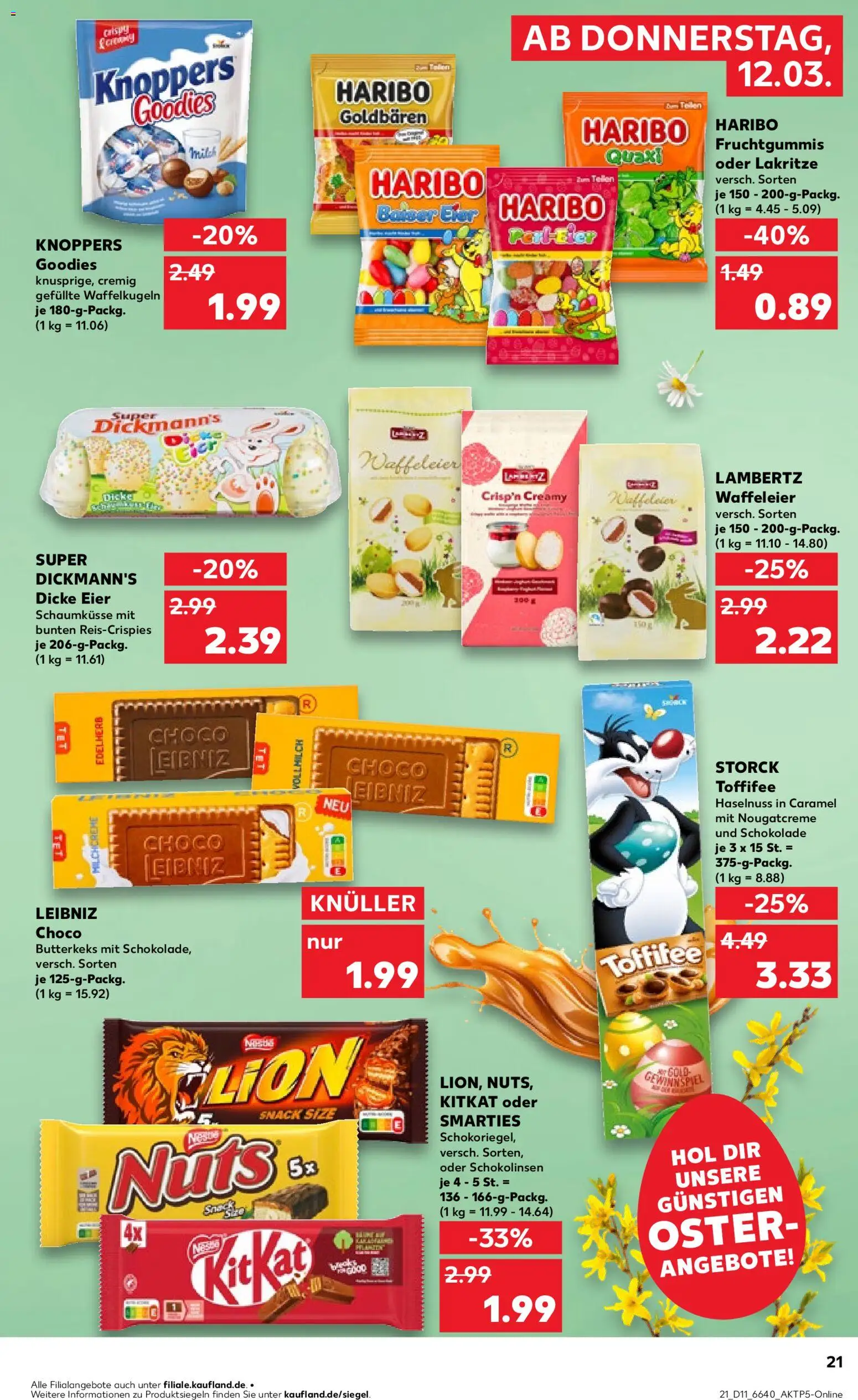 Kaufland Německo leták od 12.03.2026 | Strana: 21 | Produkty: Knoppers, Haribo, Toffifee