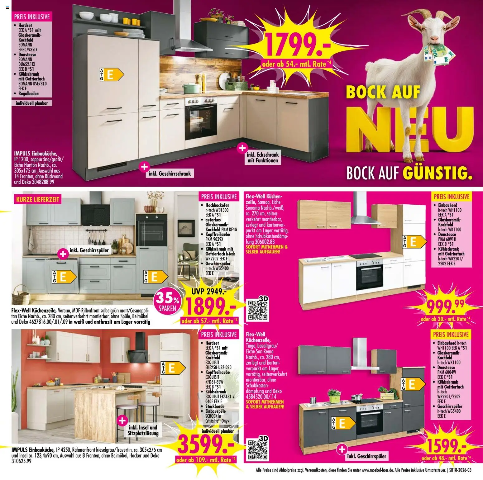 SB Möbel Boss - „Aktuelle Angebote bei MÖBEL-BOSS“ – gültig ab 24.04.2026 | Seite: 3 | Produkte: Geschirrspüler, Hocker, Kochfeld, Kuchen