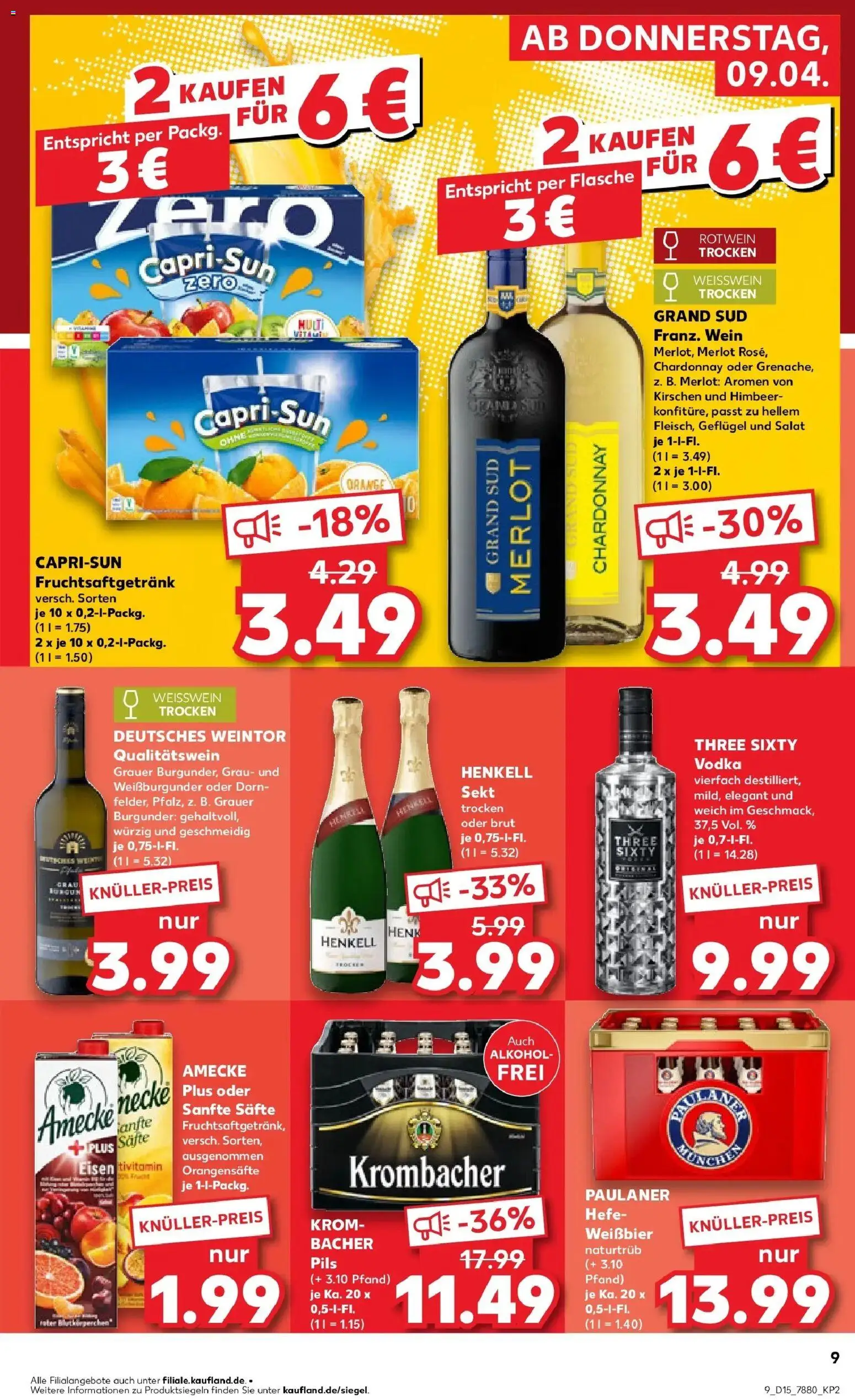 Kaufland Prospekt Leer (Ostfriesland)	 – gültig ab 08.04.2026 | Seite: 9 | Produkte: Weißbier, Krombacher, Vodka, Paulaner
