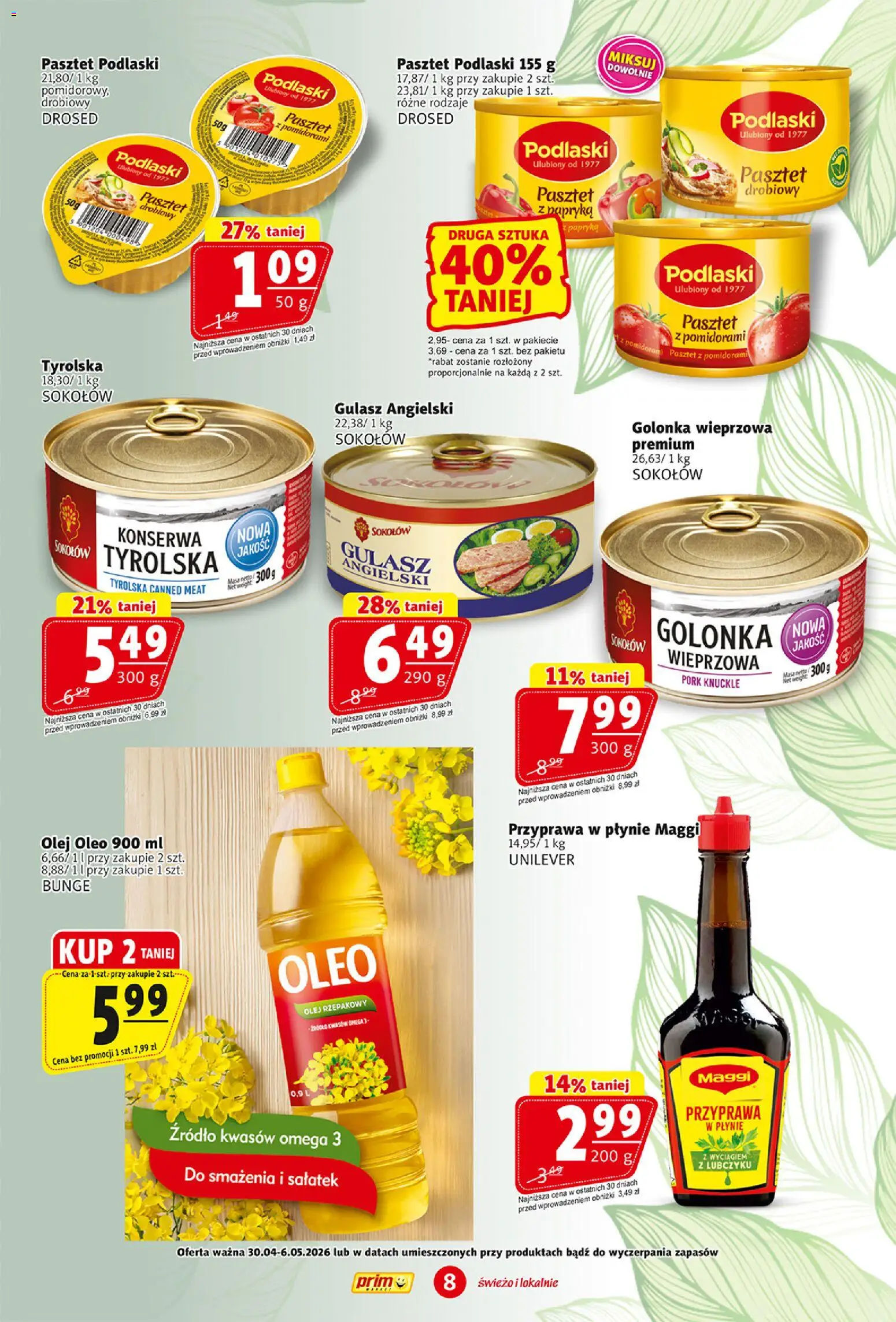 Prim Market gazetka od 30.04.2026 | Strona: 8 | Produkty: Golonka wieprzowa, Papryka, Olej, Gulasz