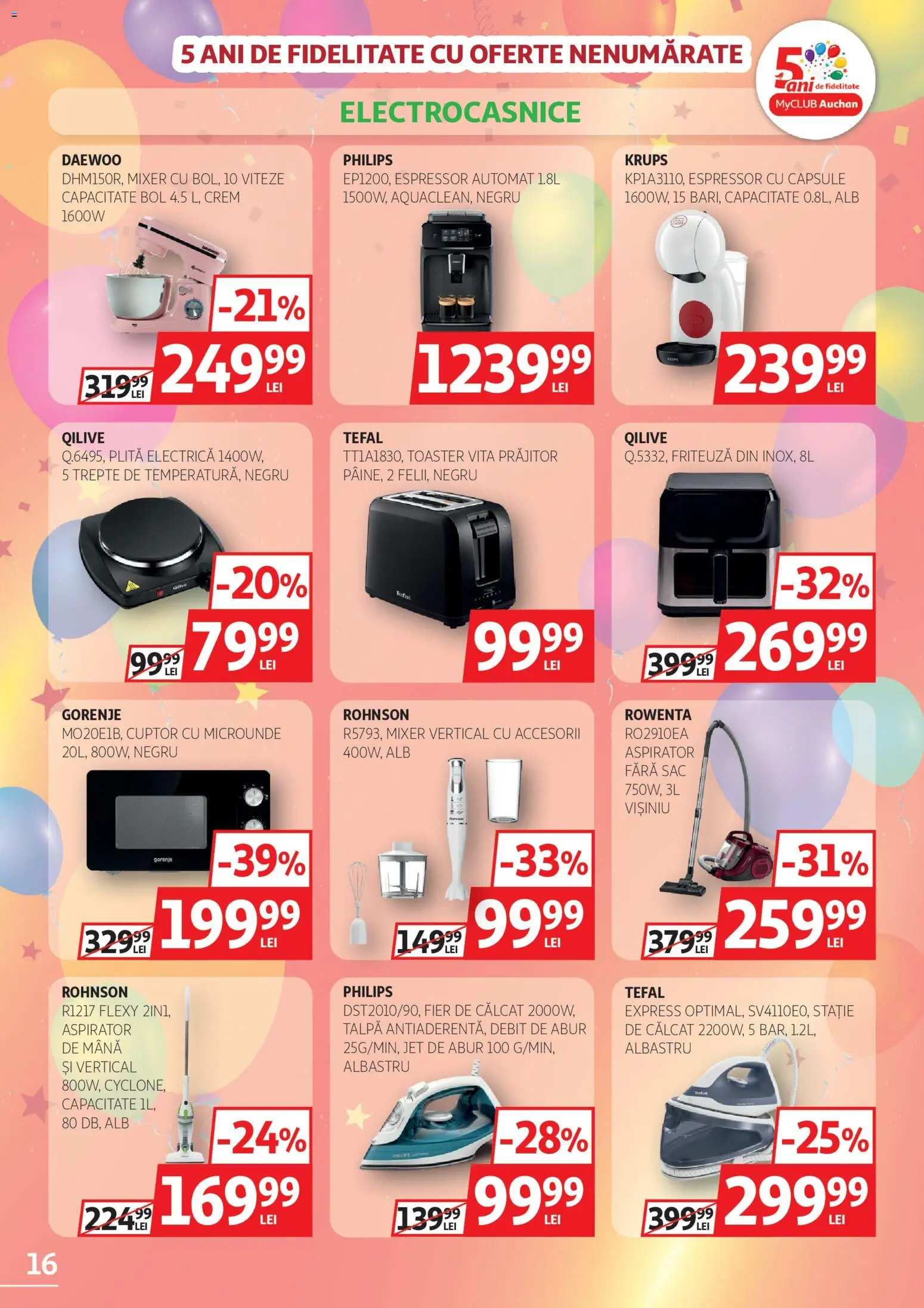 Noul catalog Auchan – valabil de la 04.03.2026 | Pagină: 16 | Produse: Espressor, Cuptor, Aspirator, Toaster