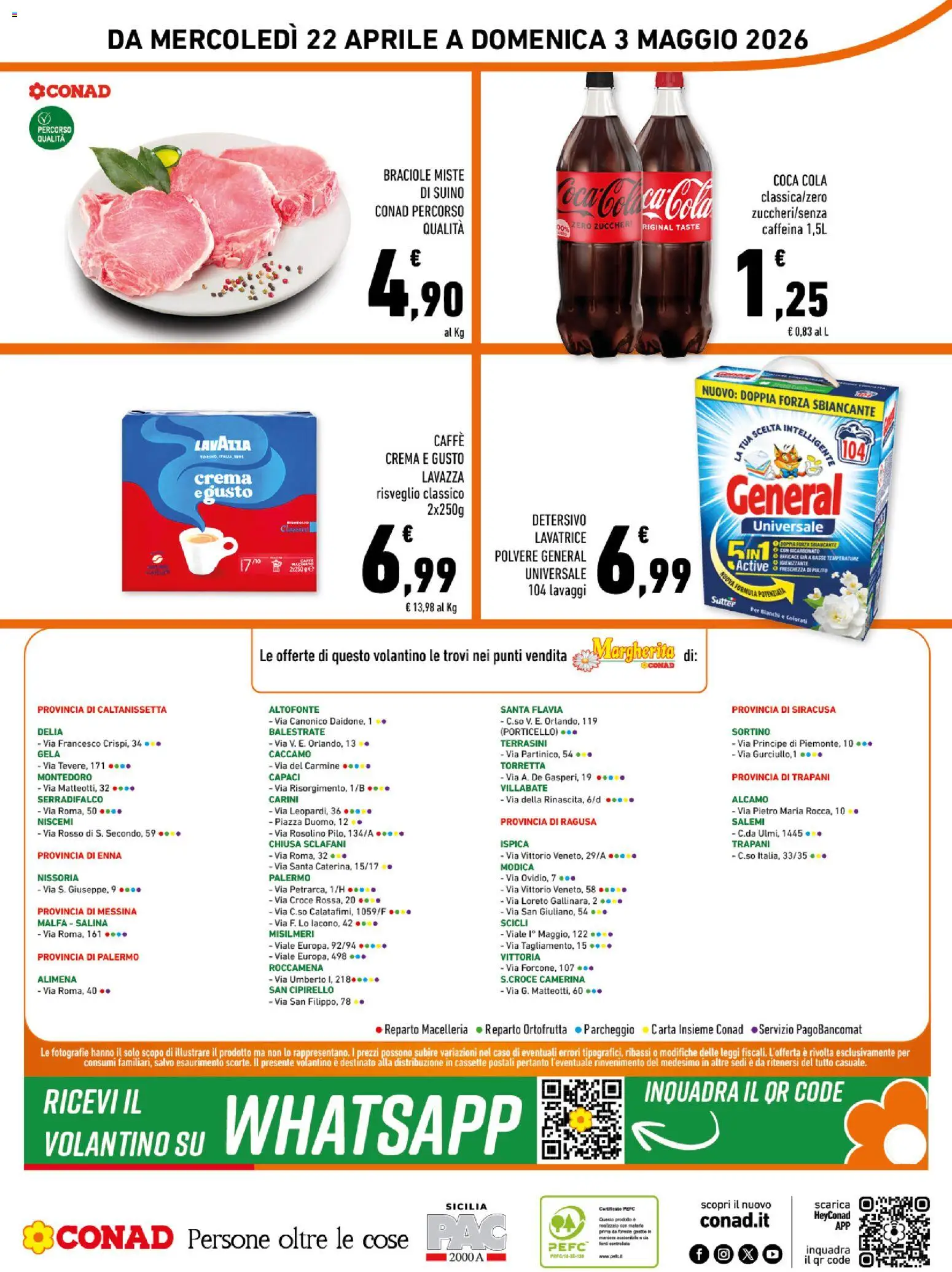 Volantino Conad del 22.04.2026 | Pagina: 16 | Prodotti: Bicarbonato, Suino, Lavatrice, Coca Cola